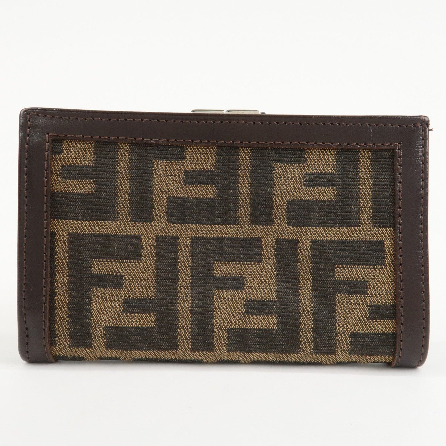 FENDI Zucca Canvas Leather Bifold Wallet Brown Black 1692  d