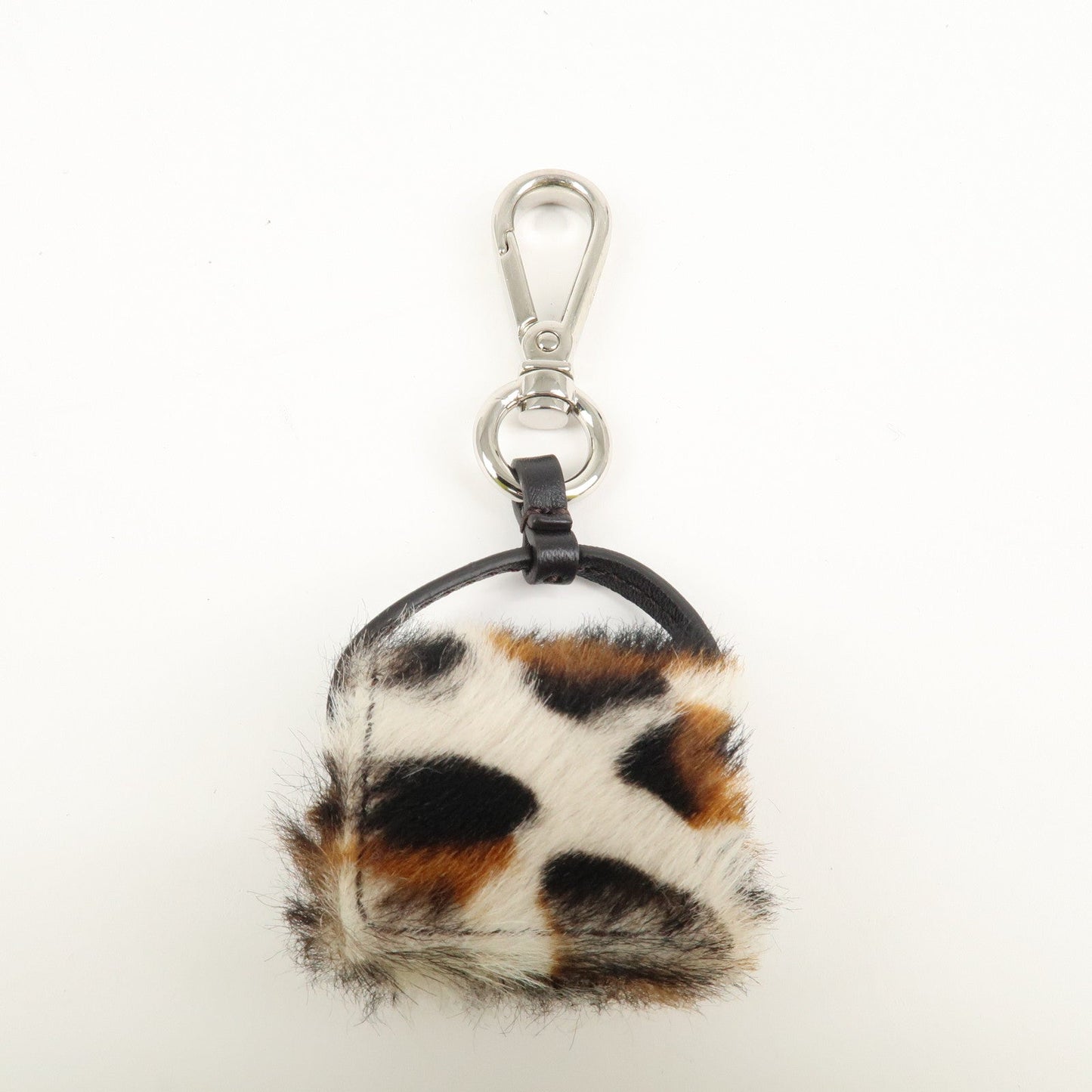 FENDI Pony Hair Leather Pico Baguette Charm Brown 7AS133  d