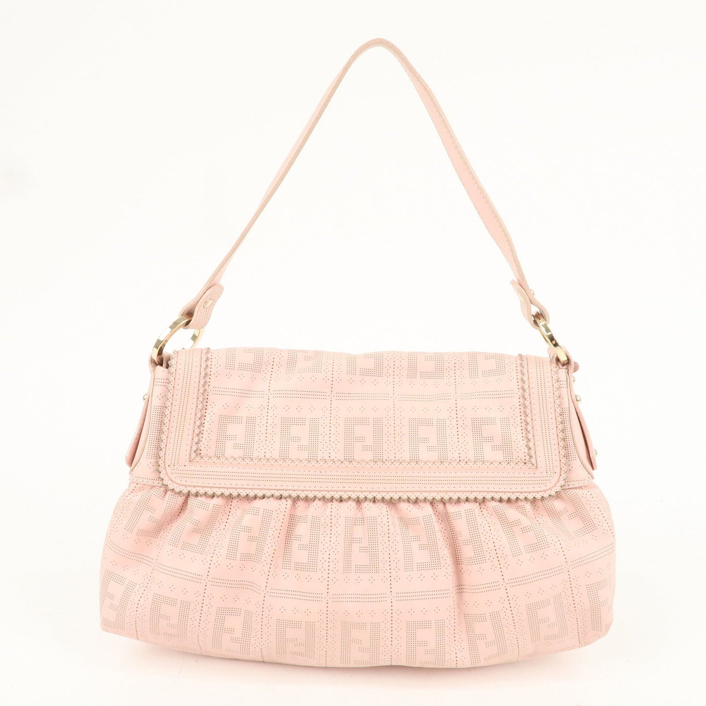 FENDI Zucca Leather Punching Shoulder Bag Pink 8BR445
