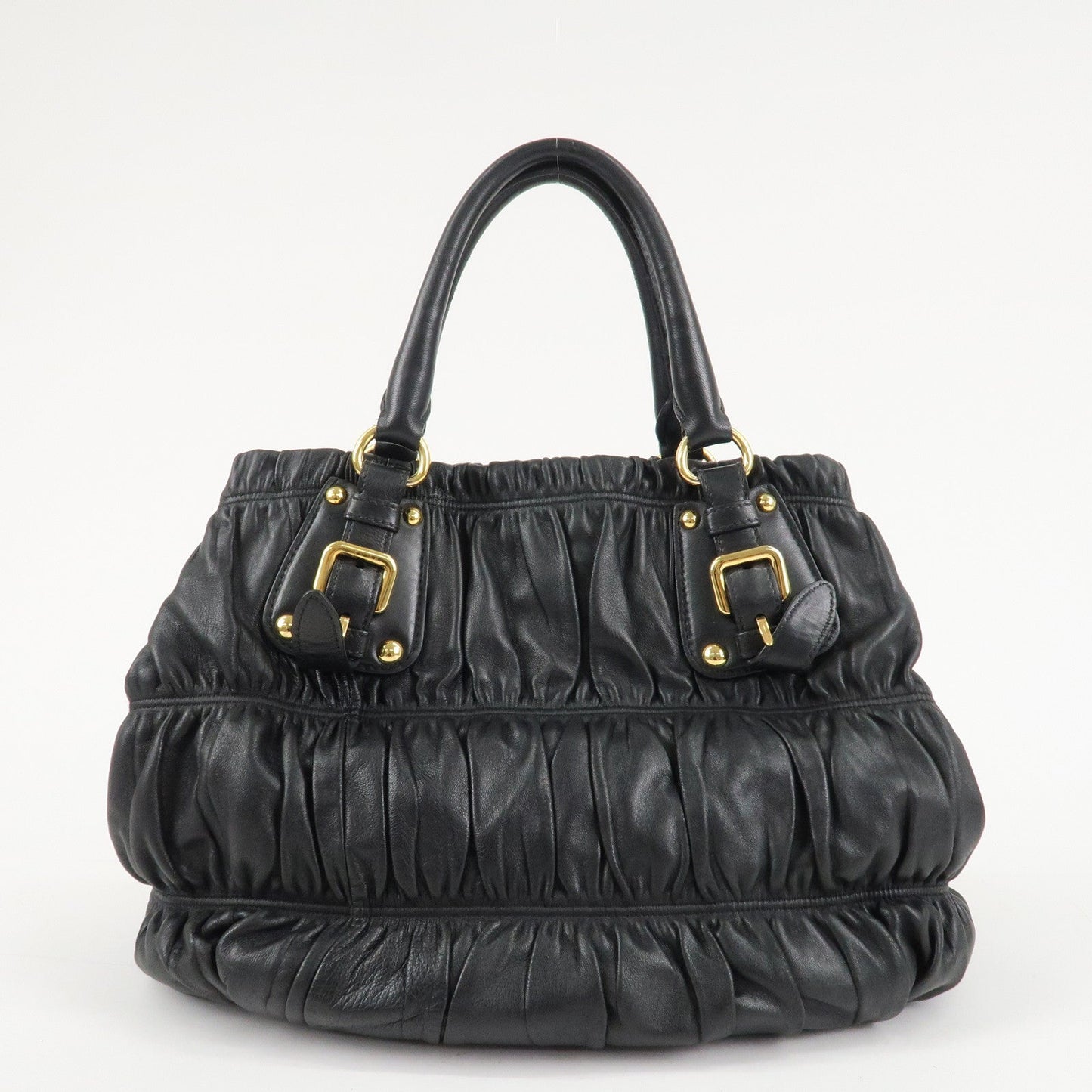 PRADA Leather 2Way Bag Hand Bag Shoulder Bag  d Black Gold HDW  d