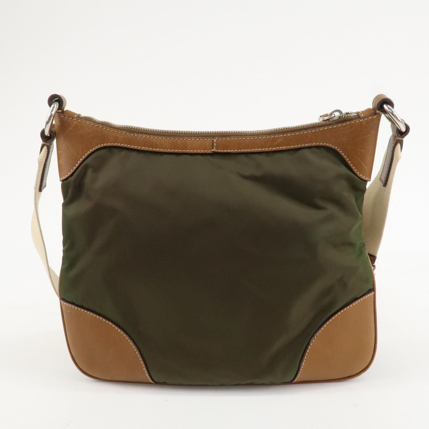 PRADA Nylon Leather Triangle Logo Shoulder Bag Khaki BT0507  d