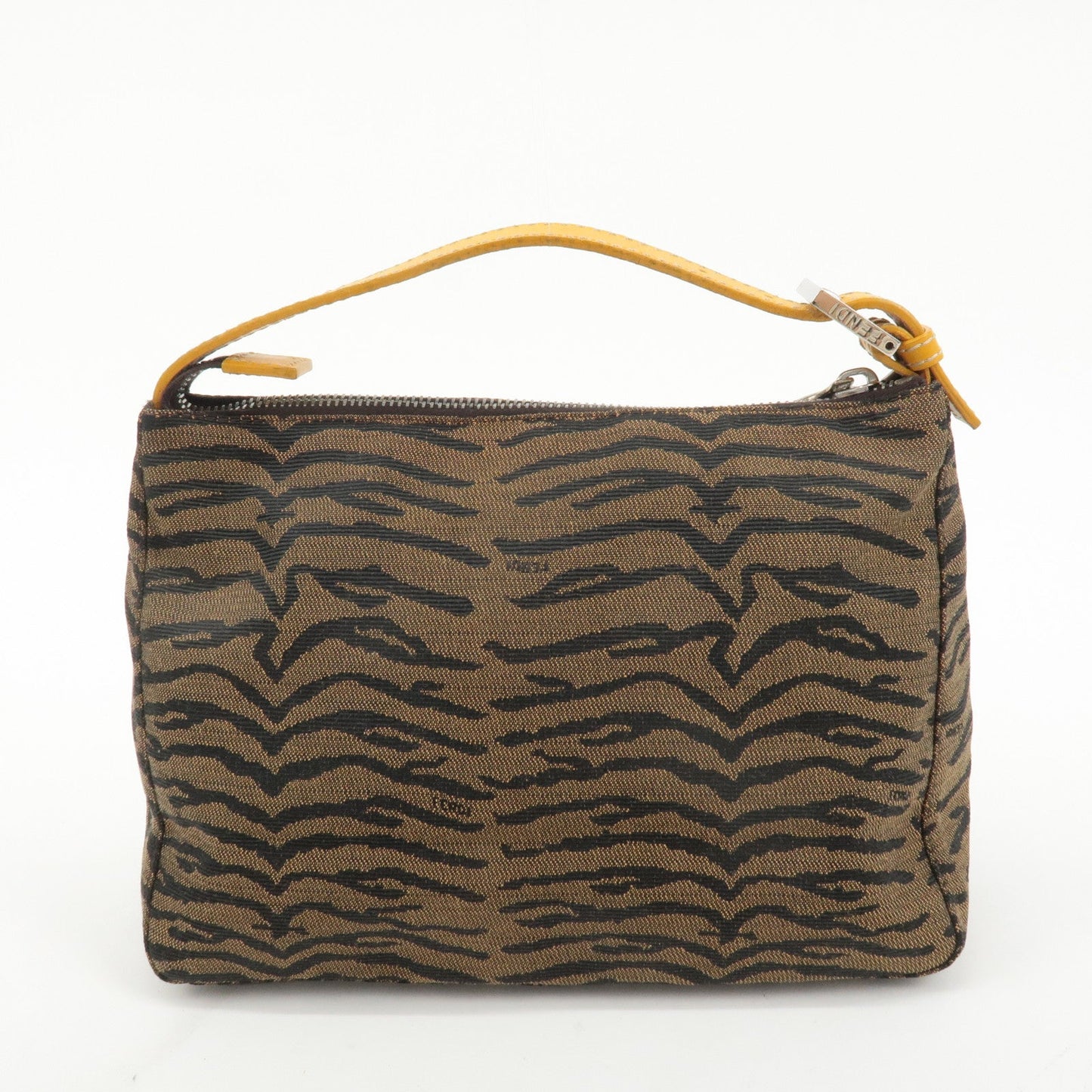 FENDI Canvas Leather Hand Bag Brown Black Silver HDW 8N0005  d