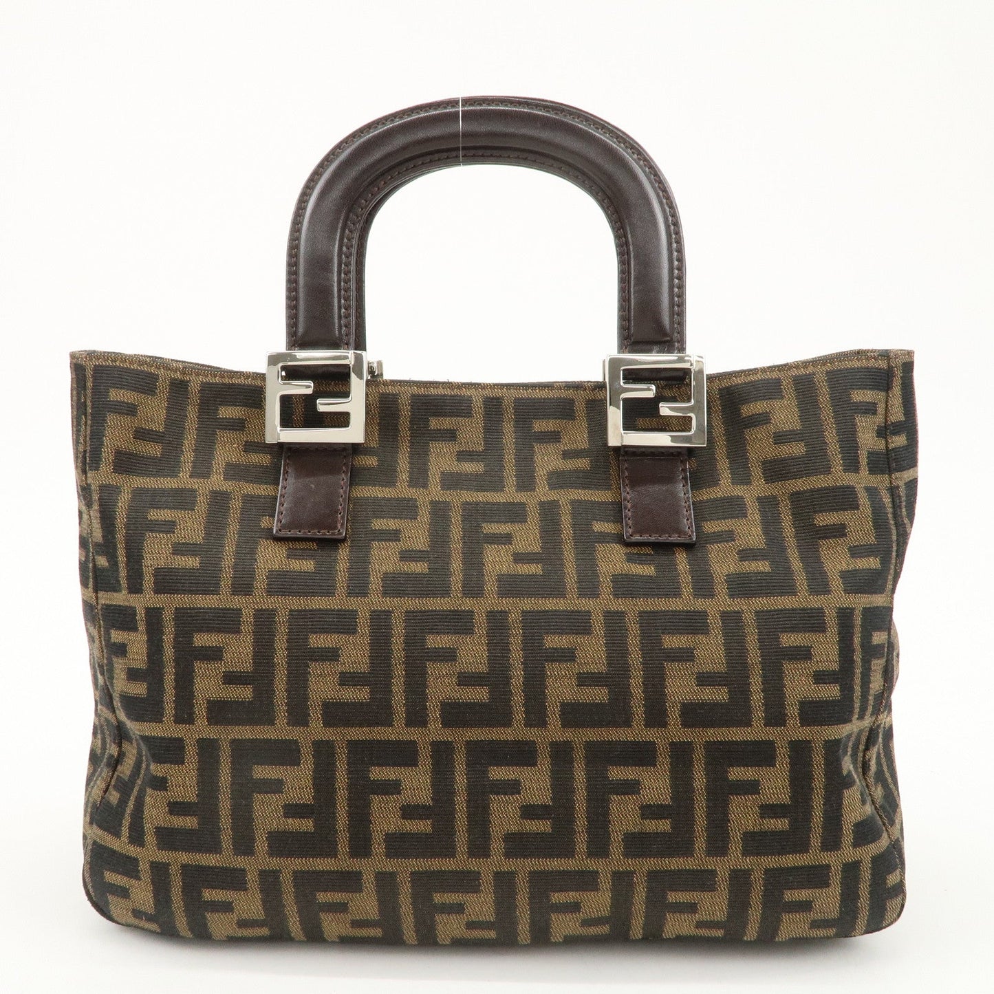 FENDI Zucca Canvas Leather Tote Bag Black Brown 26693  d