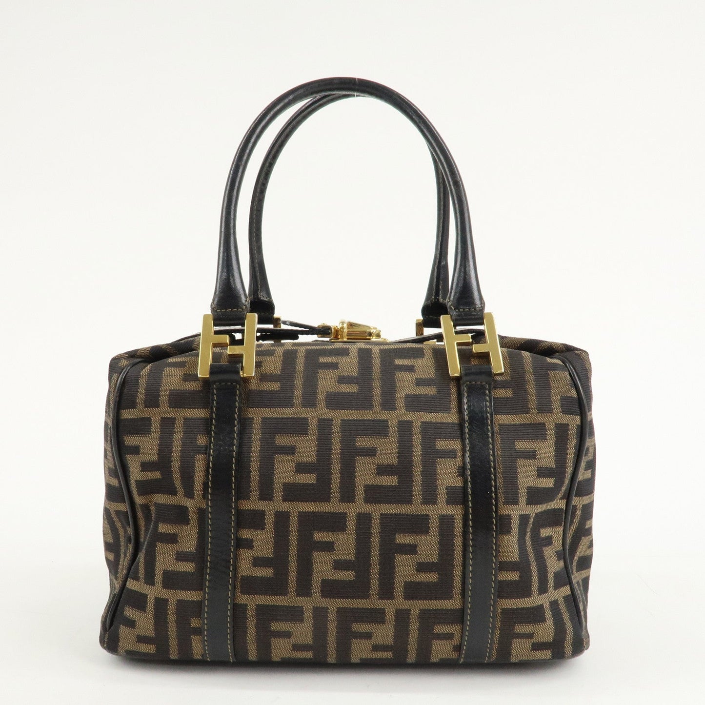 FENDI Zucca Canvas Leather Boston Bag Hand Bag Brown Black  d