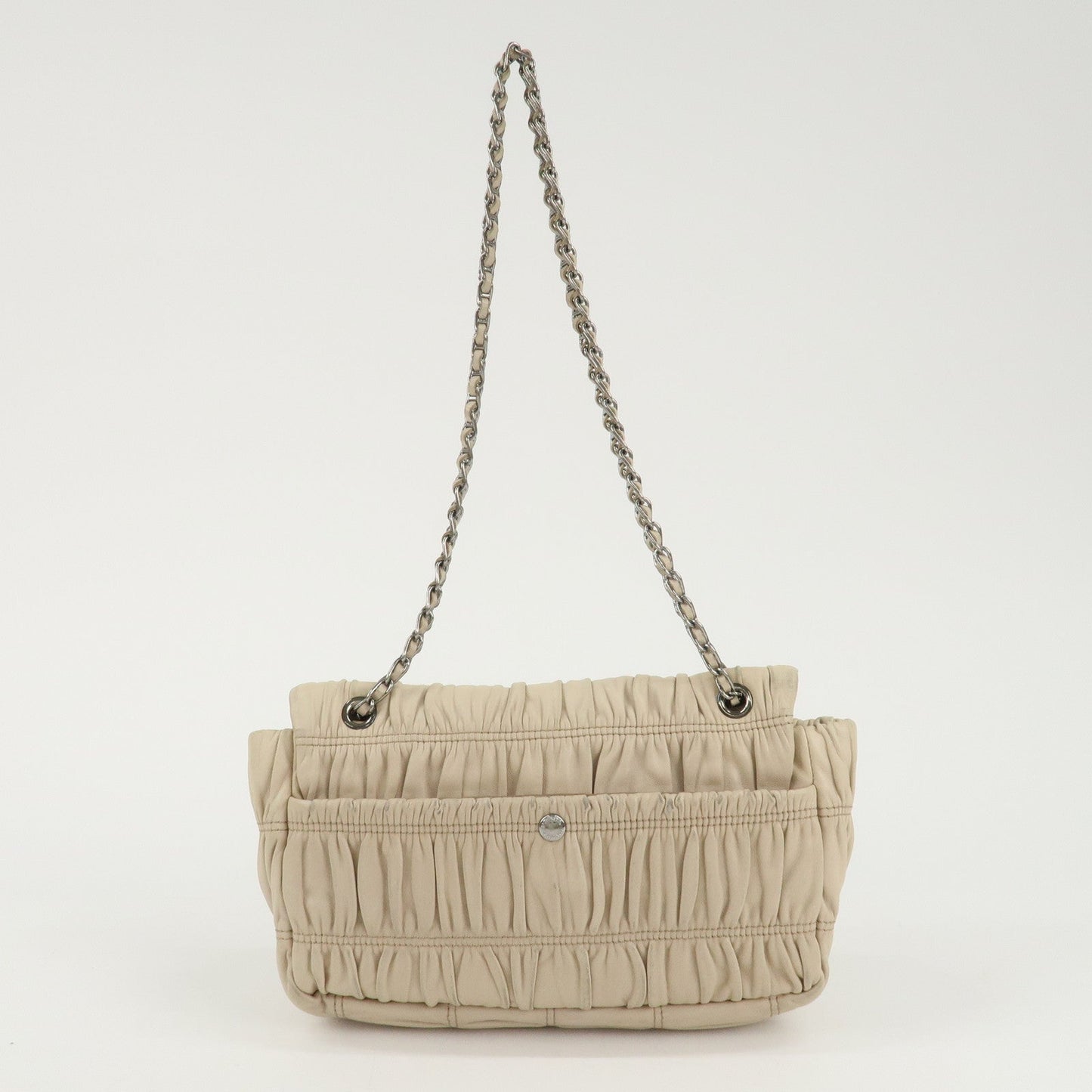 PRADA Leather Gathered Chain Shoulder Bag Ivory B4695C  d