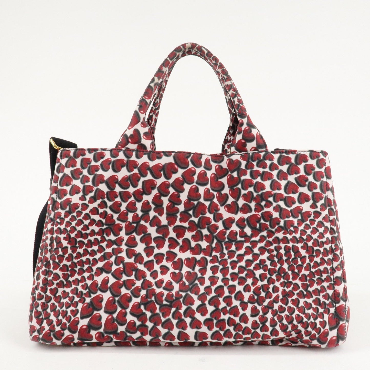 PRADA Canapa Canvas Tote Bag Hand 2Way Bag Red Ivory Gold BN1877  d