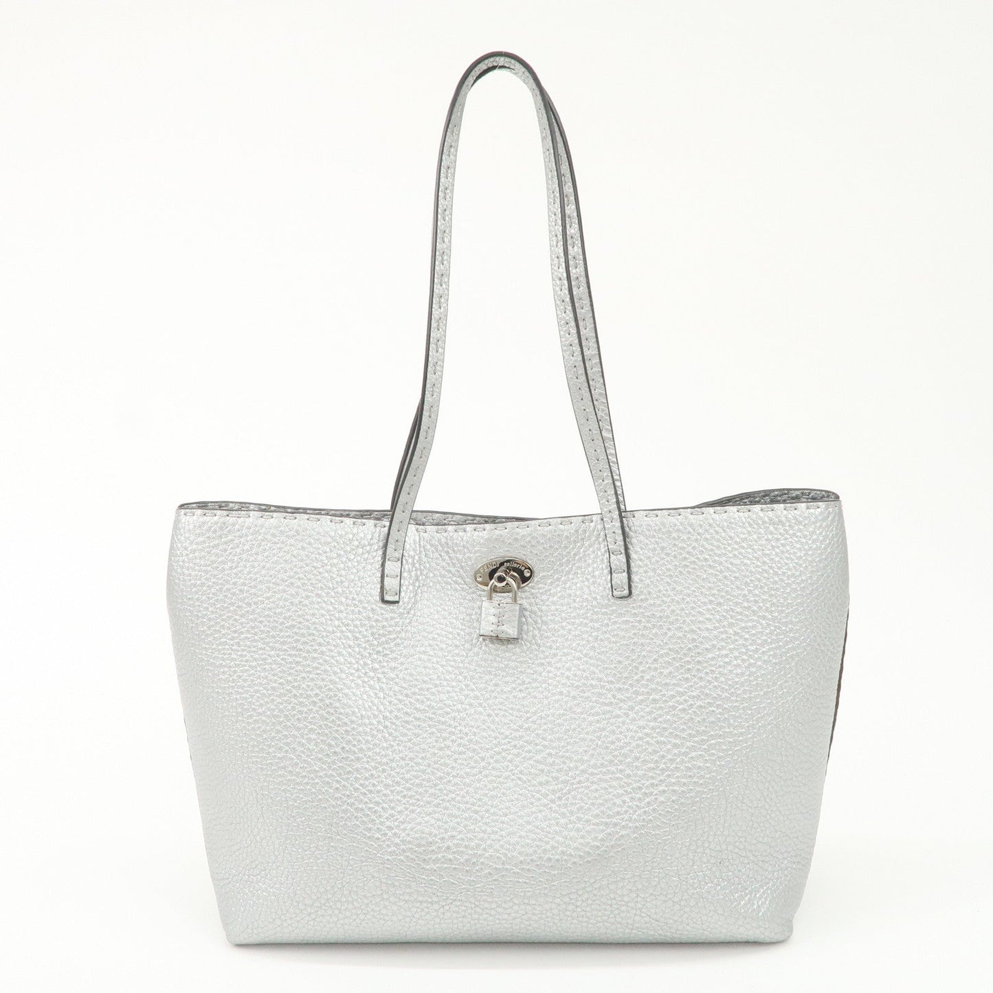 FENDI Selleria Leather Small Carla Tote Bag Silver 8BH257  d