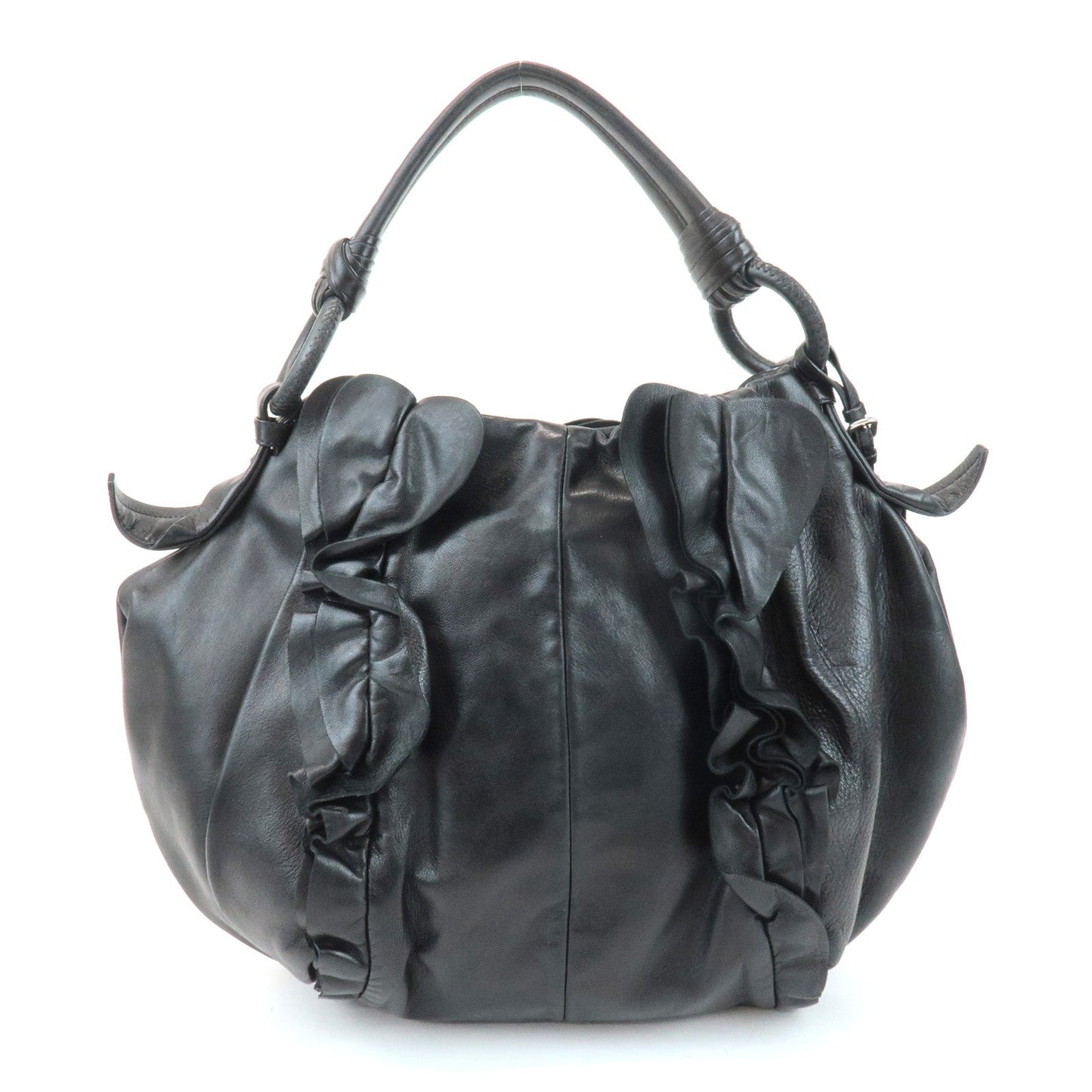 PRADA Leather Gathered 2WAY Shoulder Bag Hand Bag Black  d