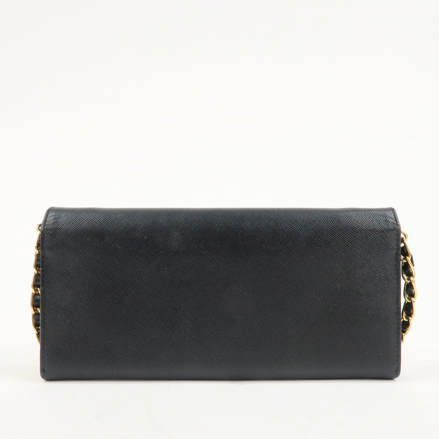 PRADA Saffiano Leather Chain Wallet Purse Black 1MT290  d