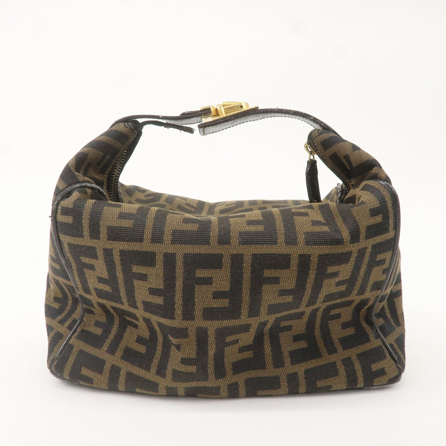 FENDI Zucca Canvas Leather Vanity Bag Khaki Black Brown