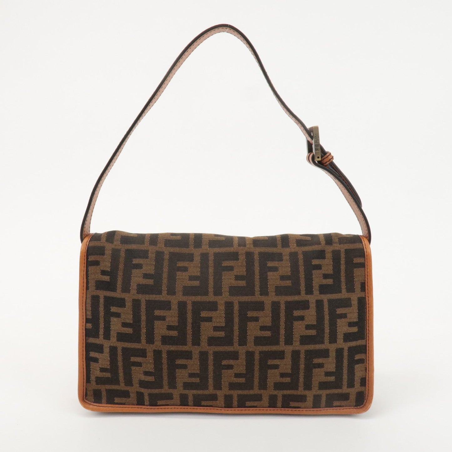 FENDI Zucca Canvas Leather Shoulder Bag Khaki Black Brown 8BR553