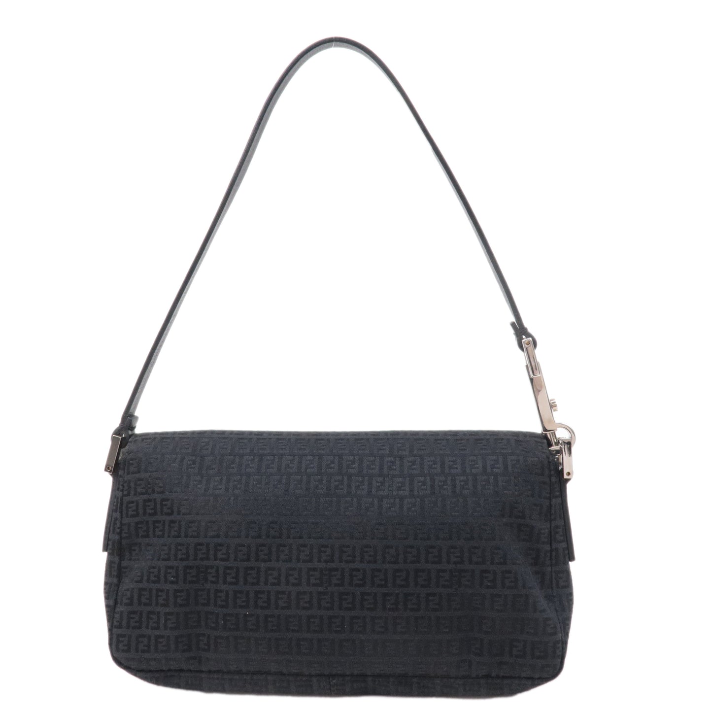 FENDI Mini Zucchino Canvas Leather Shoulder Bag Black 8BR163