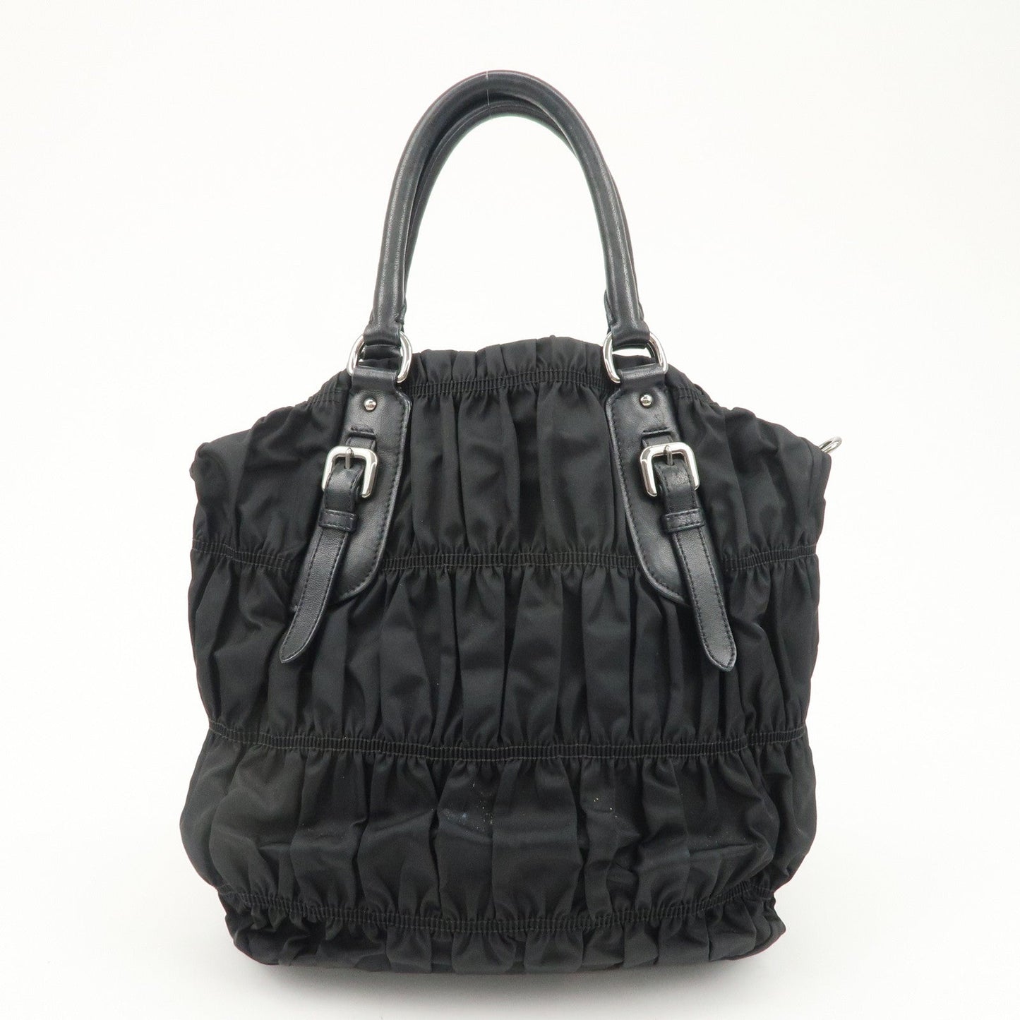 PRADA Logo Nylon Leather Gathered Shoulder Bag BN1616  d