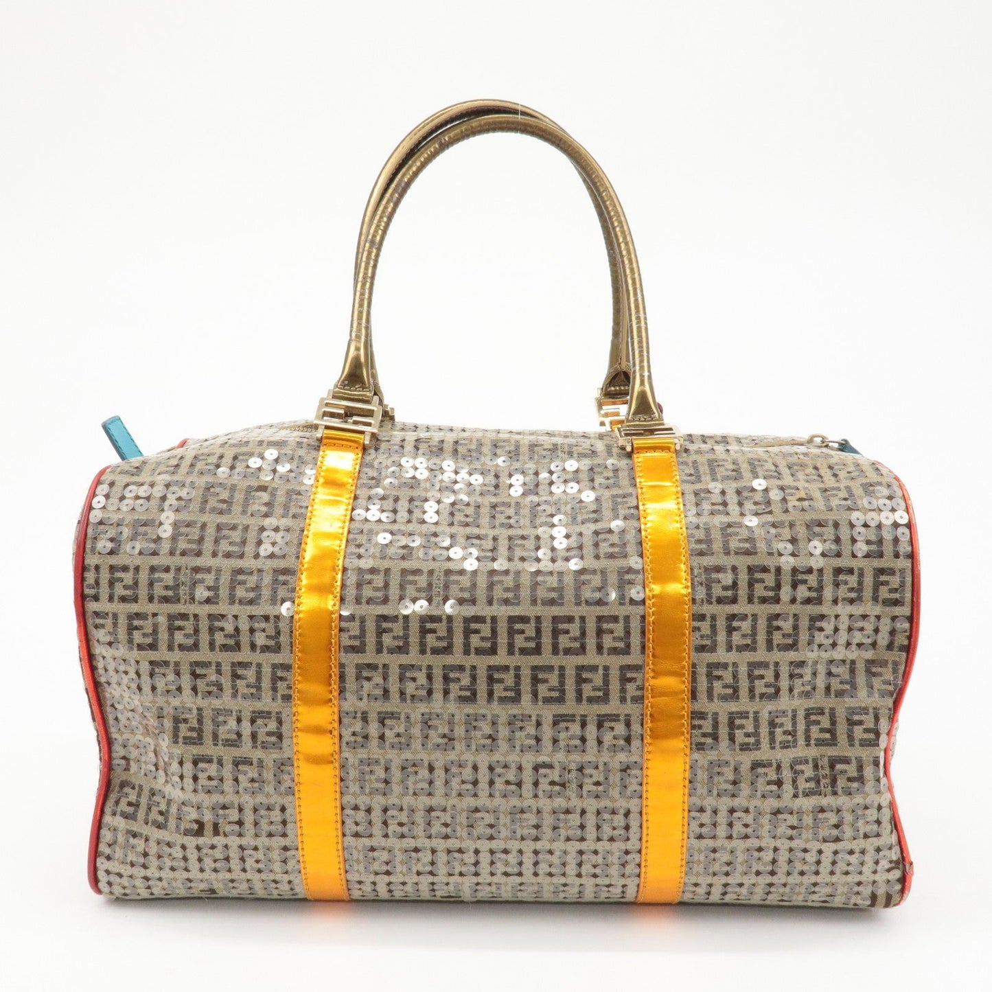 FENDI Zucchino Canvas Leather Beaded Boston Bag 8BL099  d