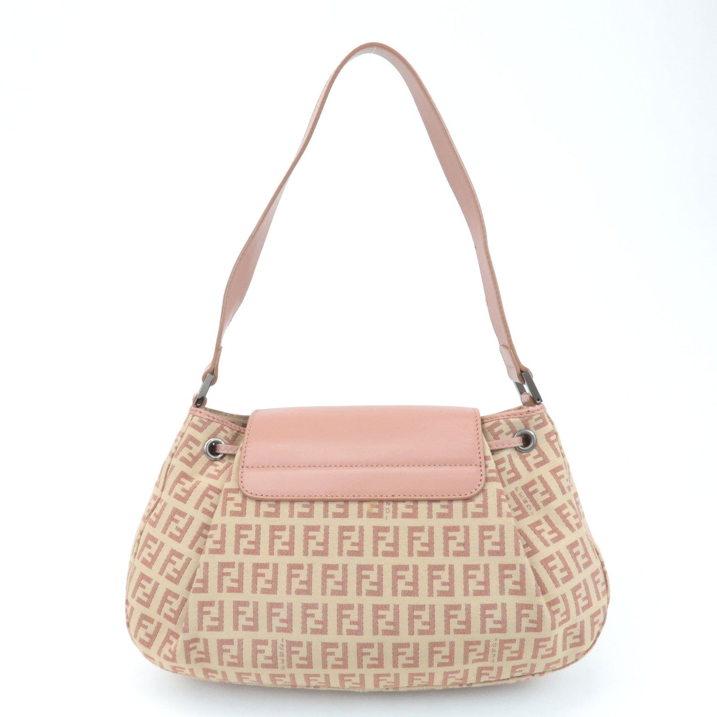 FENDI Zucchino Canvas Leather Shoulder Bag Beige Pink 8BR282  d