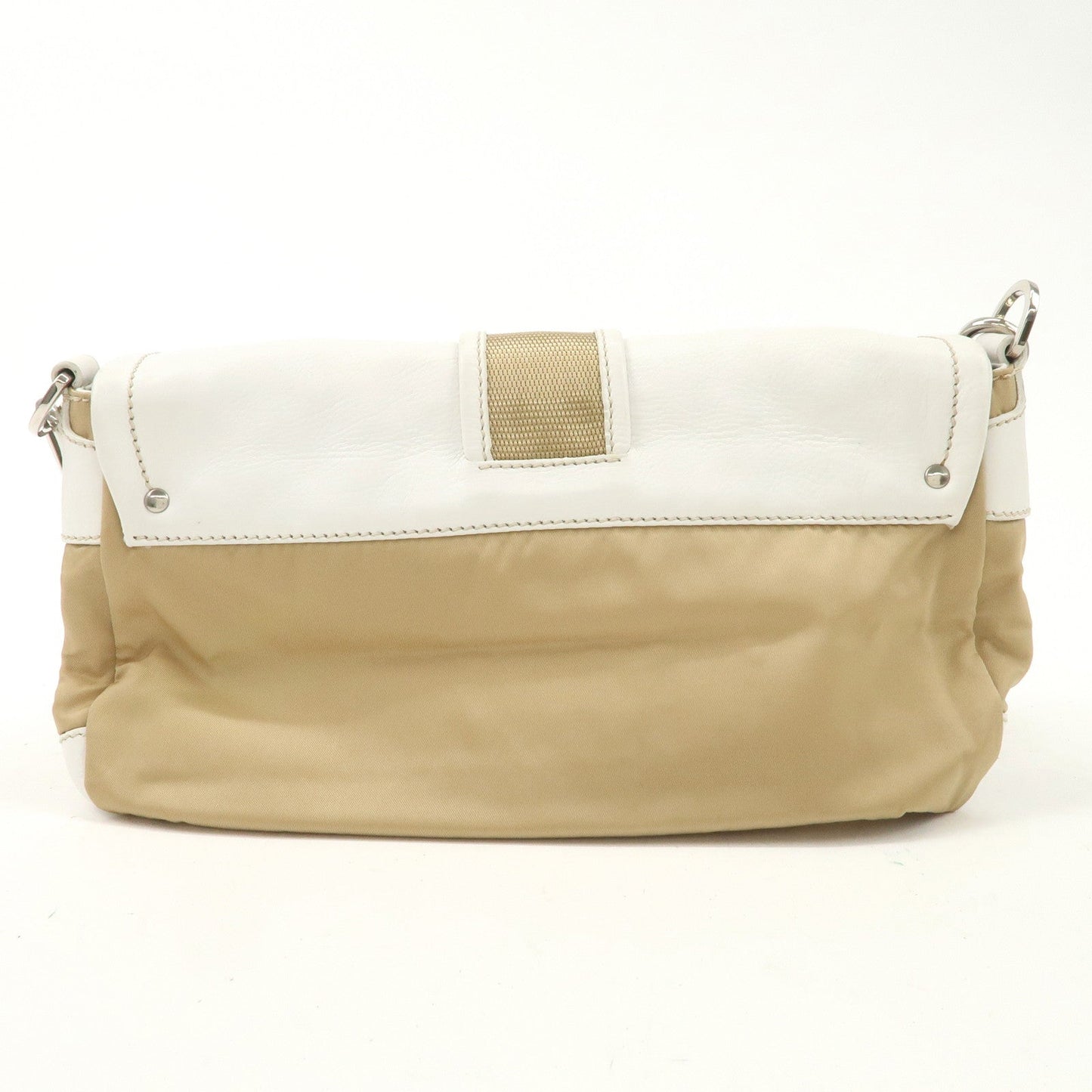 PRADA Nylon Leather Shoulder Bag Cross Body Bag White Beige BR2417  d