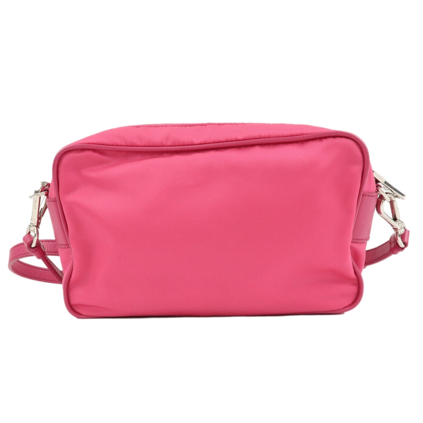 PRADA Triangle Logo Leather Shoulder Bag Pink Silver Hardware  d