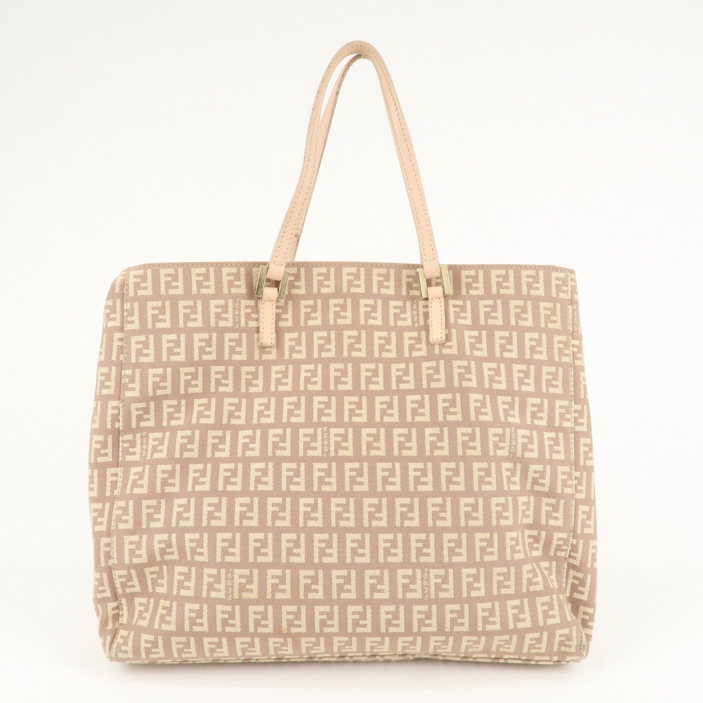 FENDI Zucchino Canvas Leather Tote Bag Pink Beige 8BH133  d