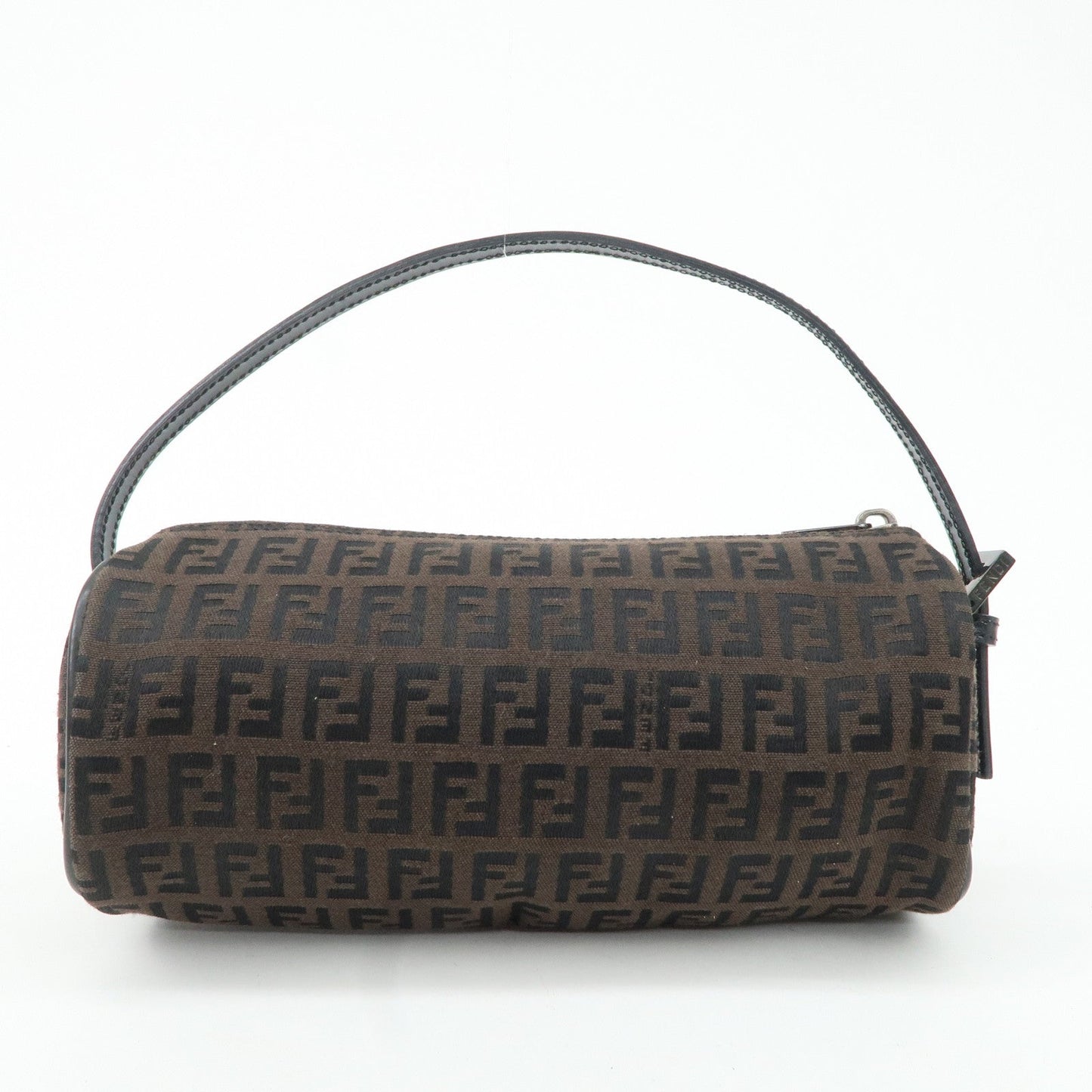 FENDI Zucchino Canvas Leather Pouch Hand Bag Black Brown 7N0016  d
