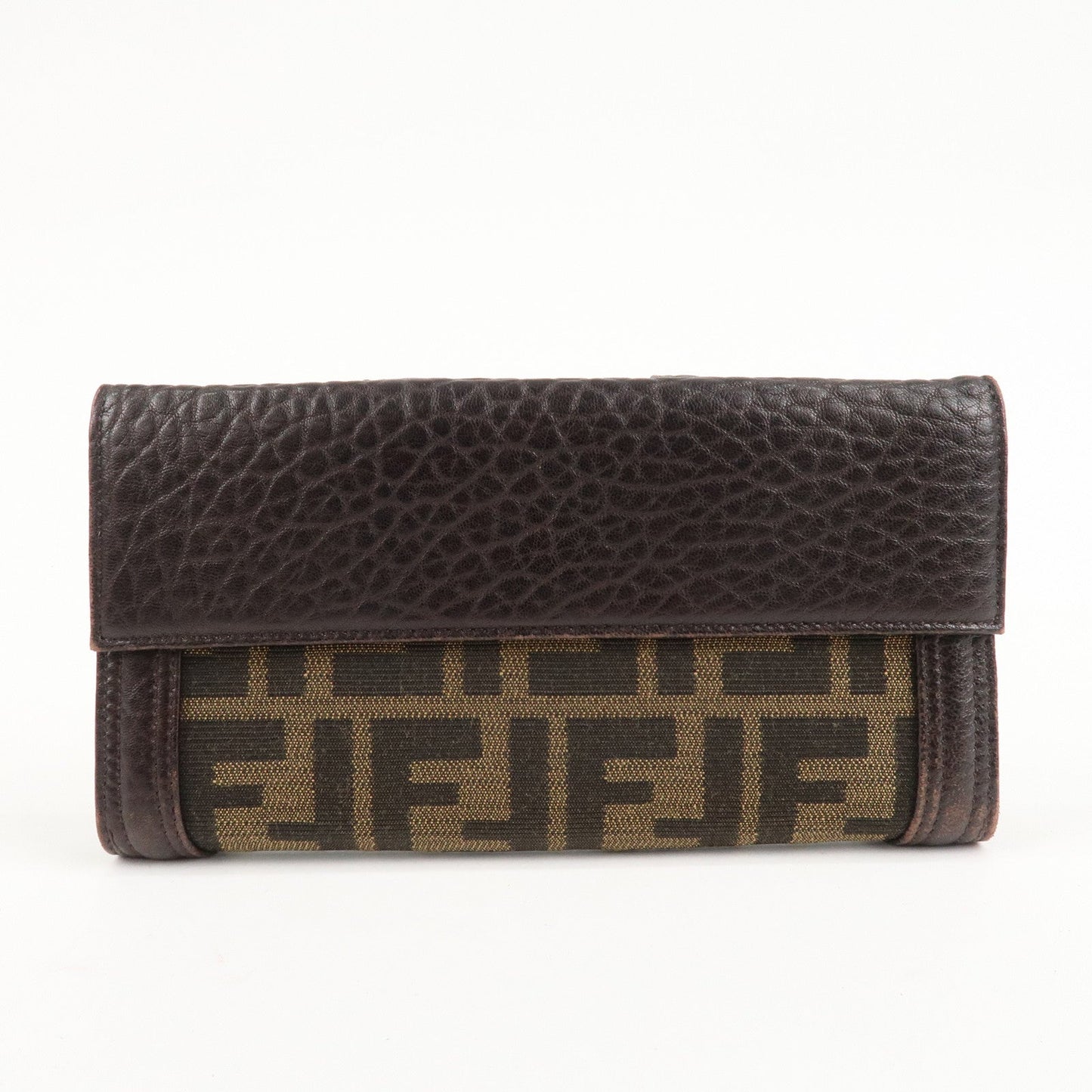 FENDI Zucca Canvas Leather W Hook Bifold Long Wallet 8N0032  d