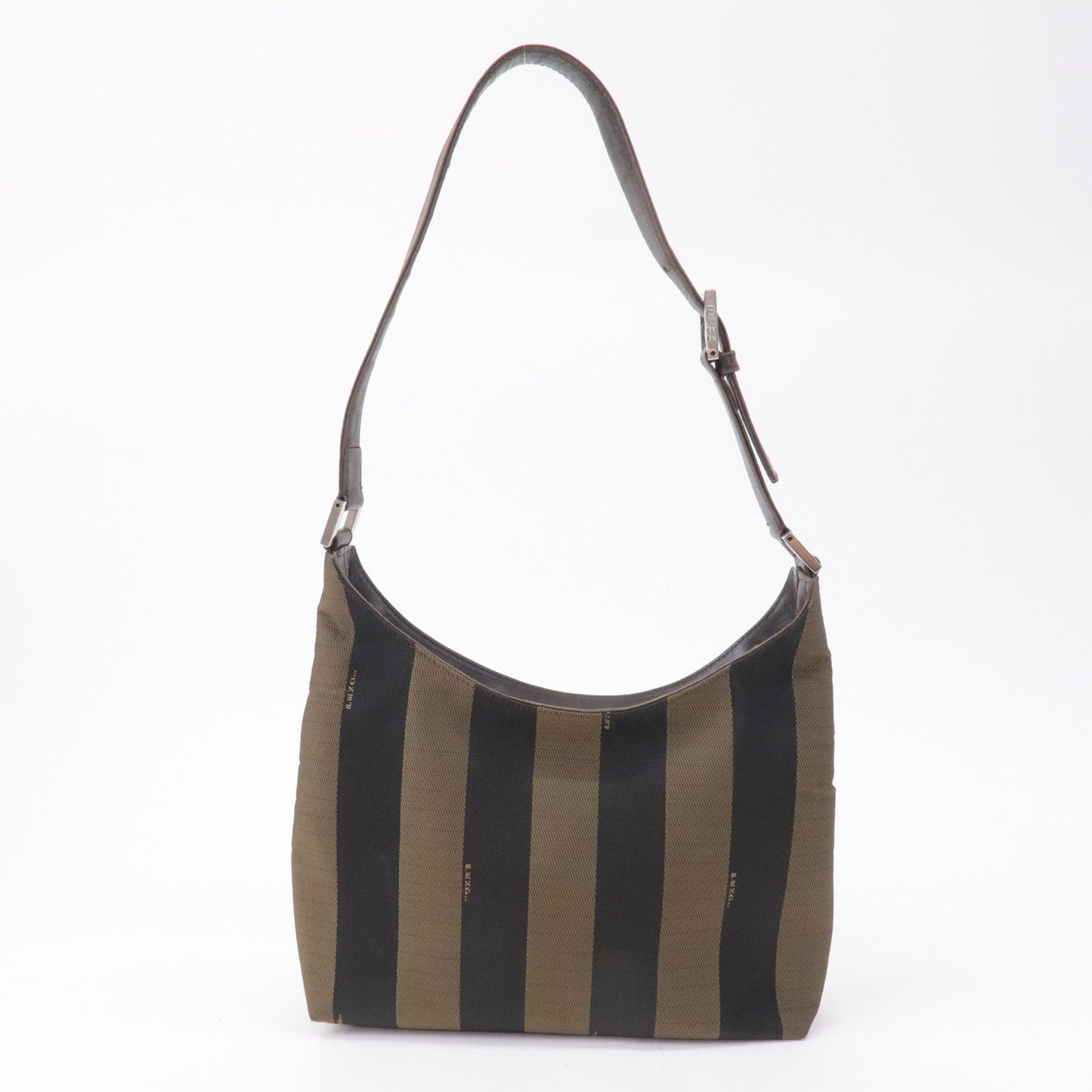 FENDI Pequin Nylon Canvas Leather Shoulder Bag 26709 Khaki Brown