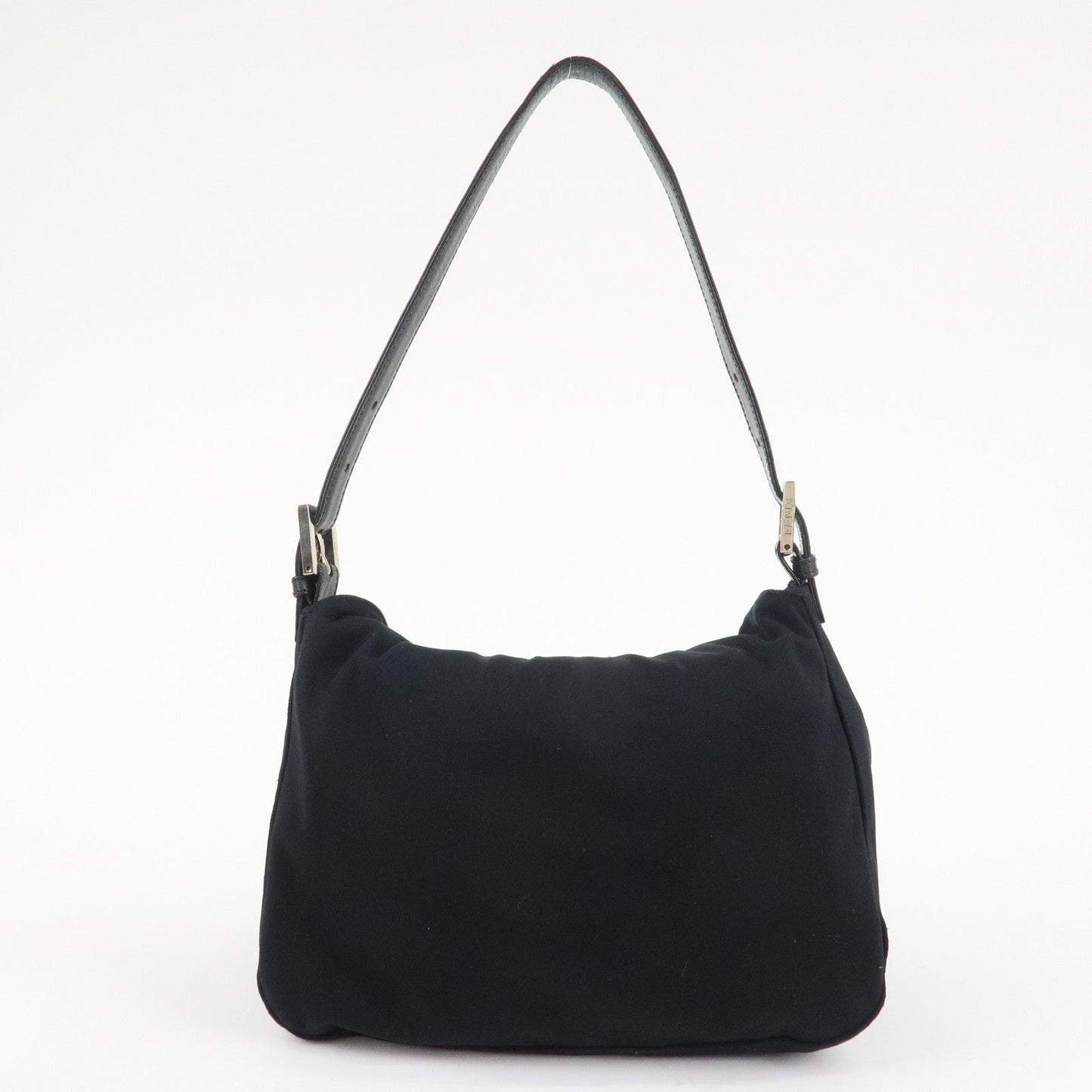 FENDI Mamma Baguette Nylon Jersey Leather Shoulder Bag Black  d