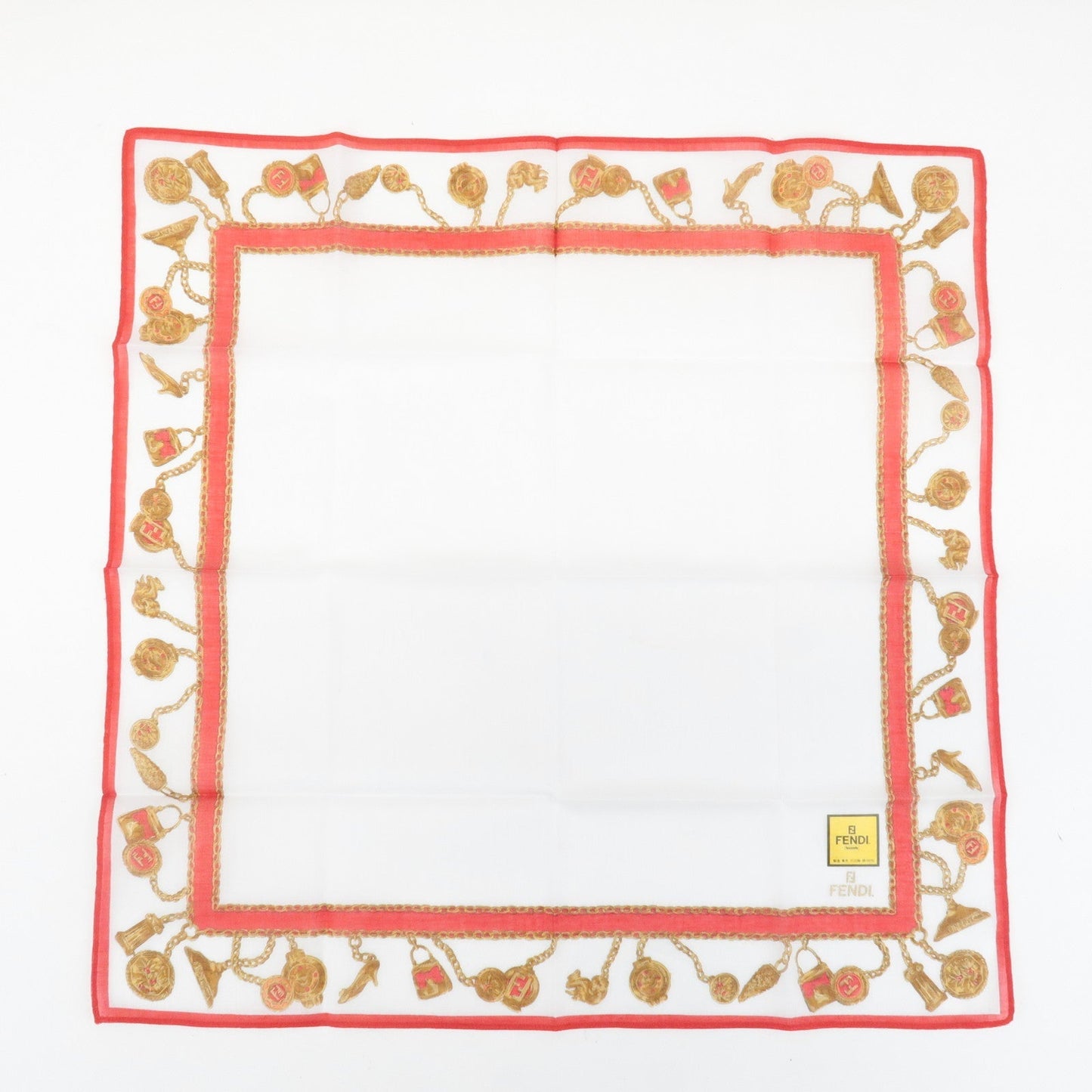 FENDI Set of 5 Cotton 100% Handkerchief Pink Navy Red White  d