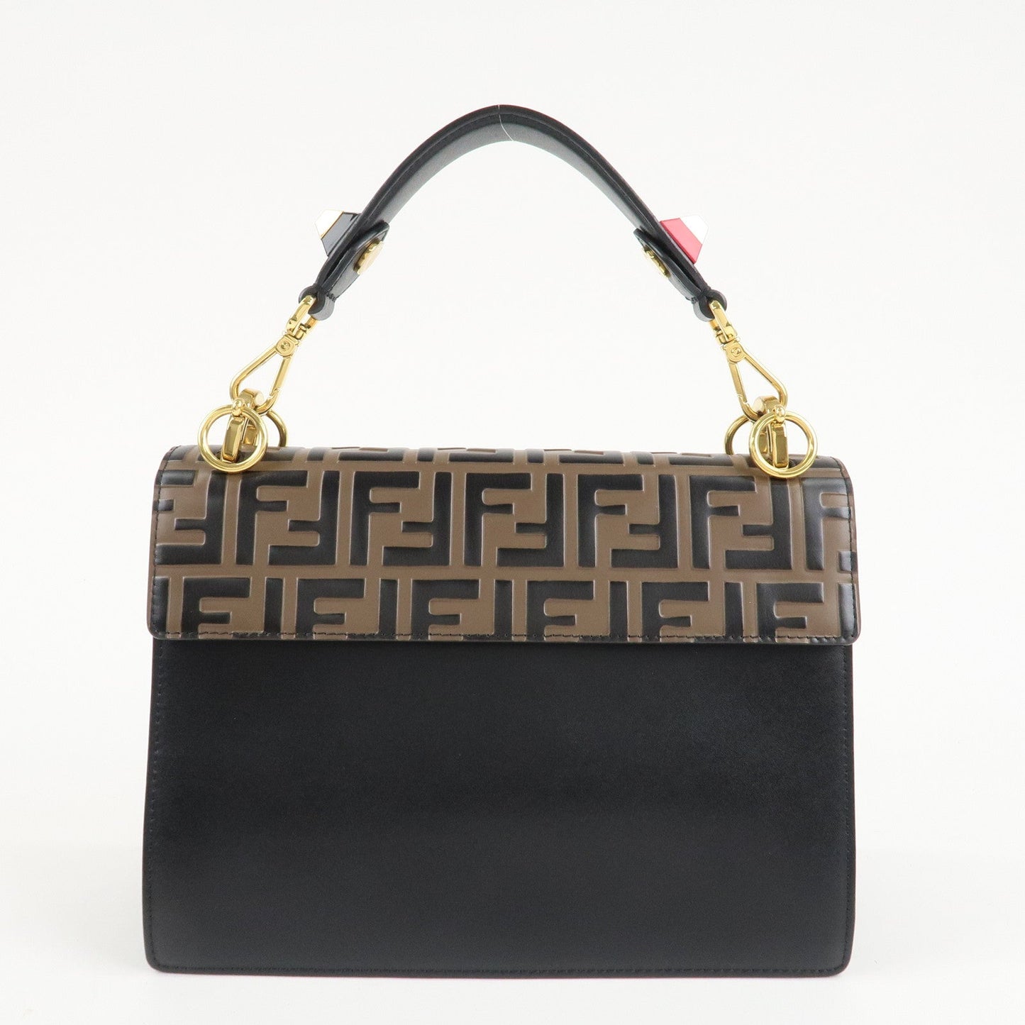 FENDI Zucca KAN I Leather 2Way Bag Hand Bag Brown Black 8BT283  d
