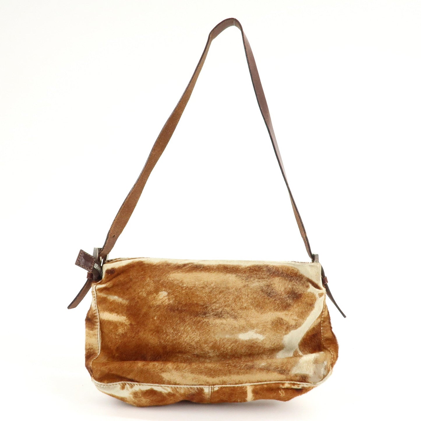 FENDI Unborn Calf Leather Shoulder Bag Brown Beige 26566  d