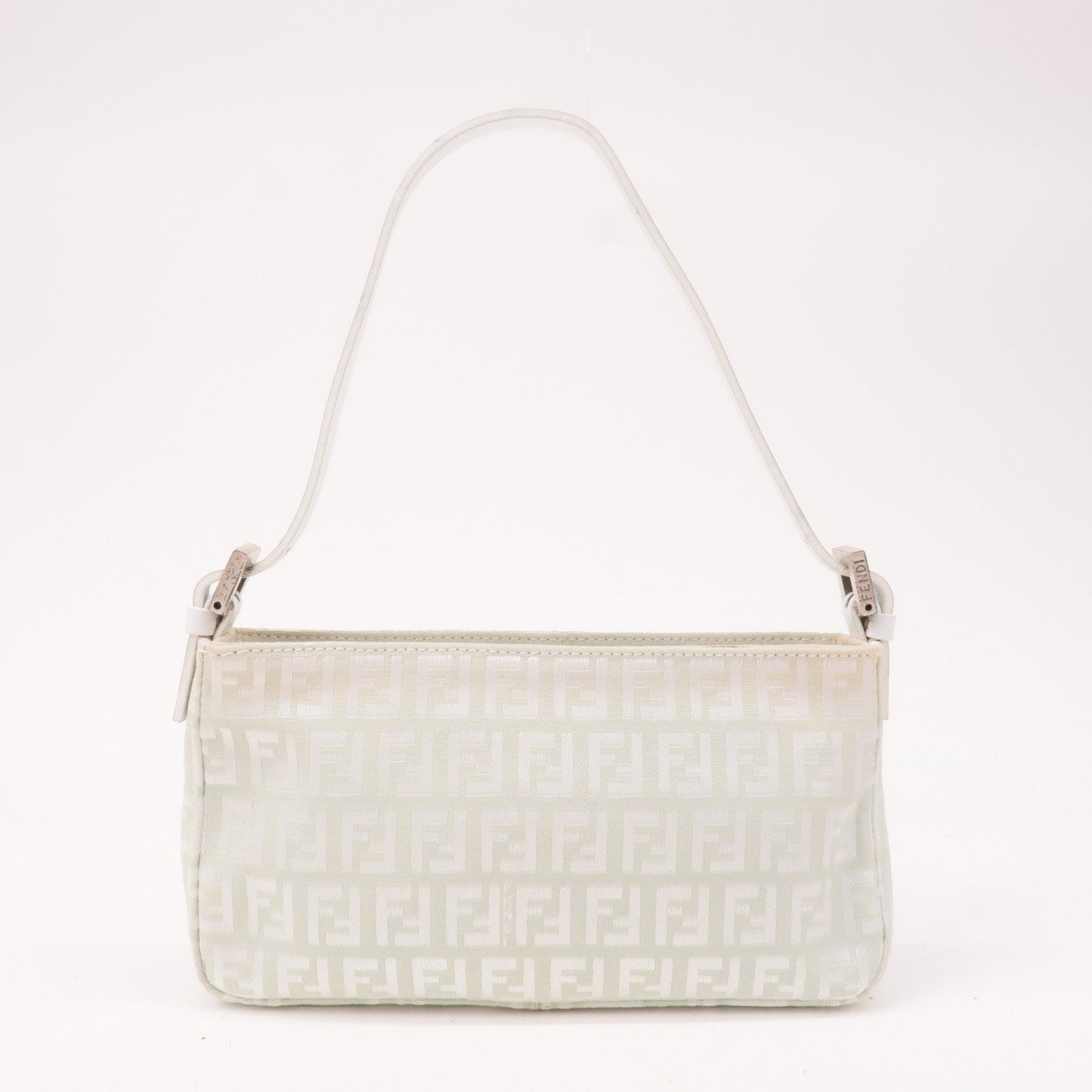 FENDI Zucchino Canvas Leather Hand Bag Mint Green White 8BR041
