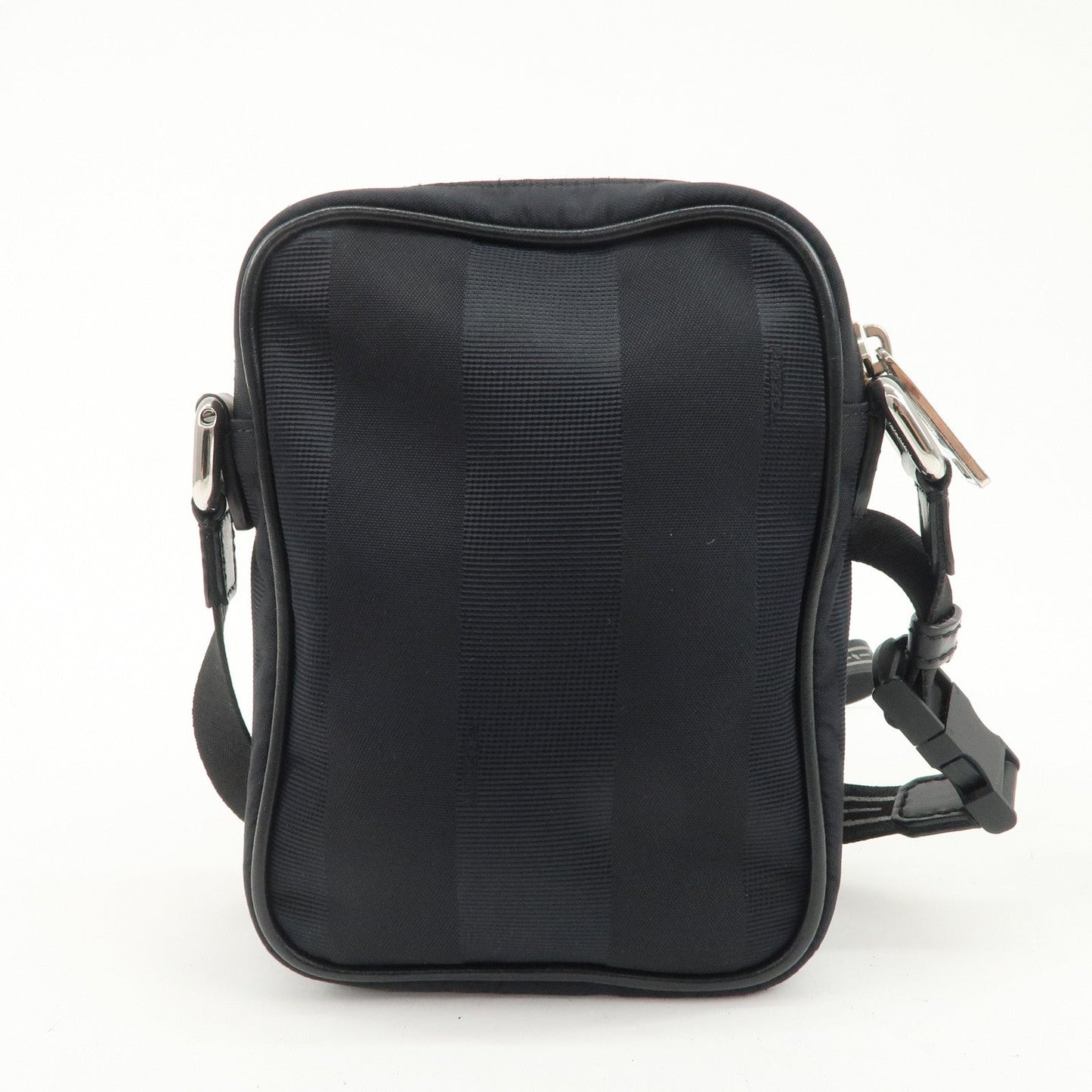 FENDI Pequin Nylon Leather Shoulder Bag Black 7VA456  d