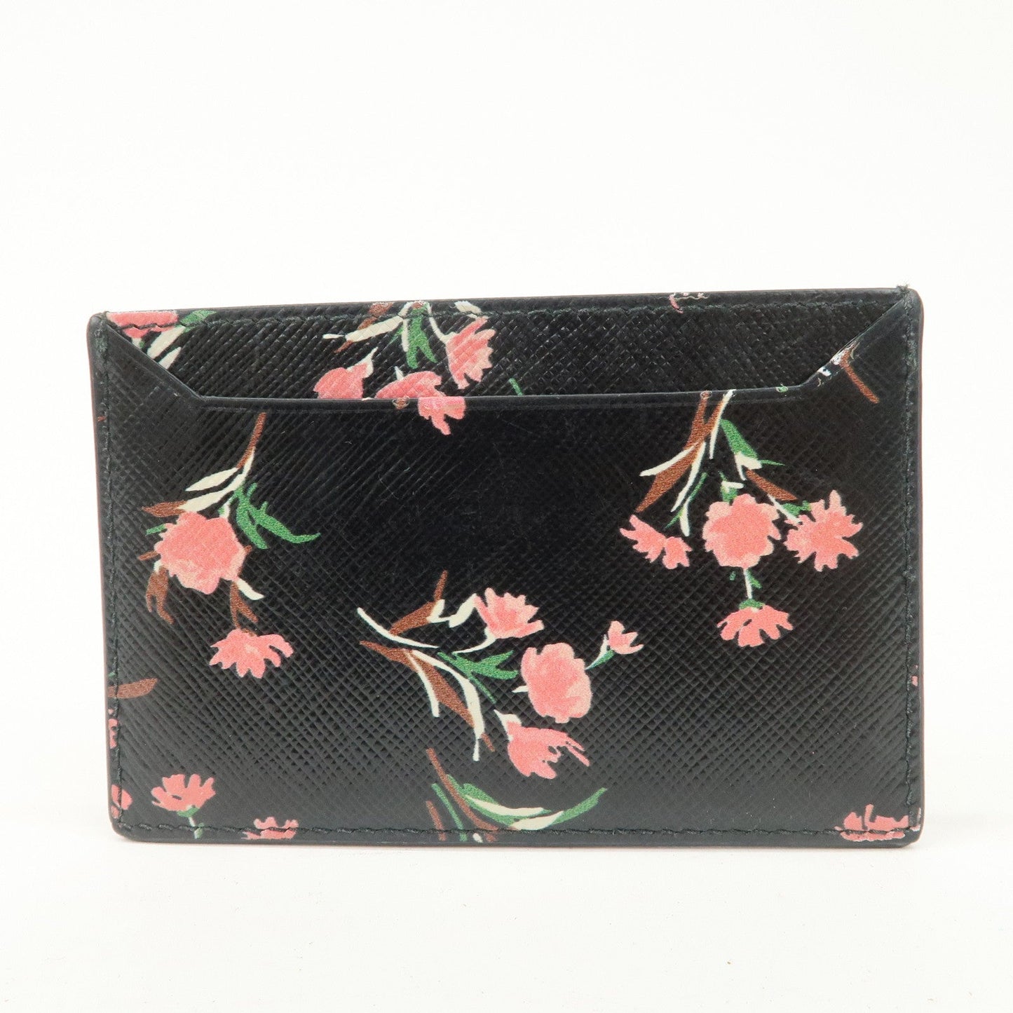 PRADA Saffiano Card Case Floral Pattern Black Pink 1MC208  d