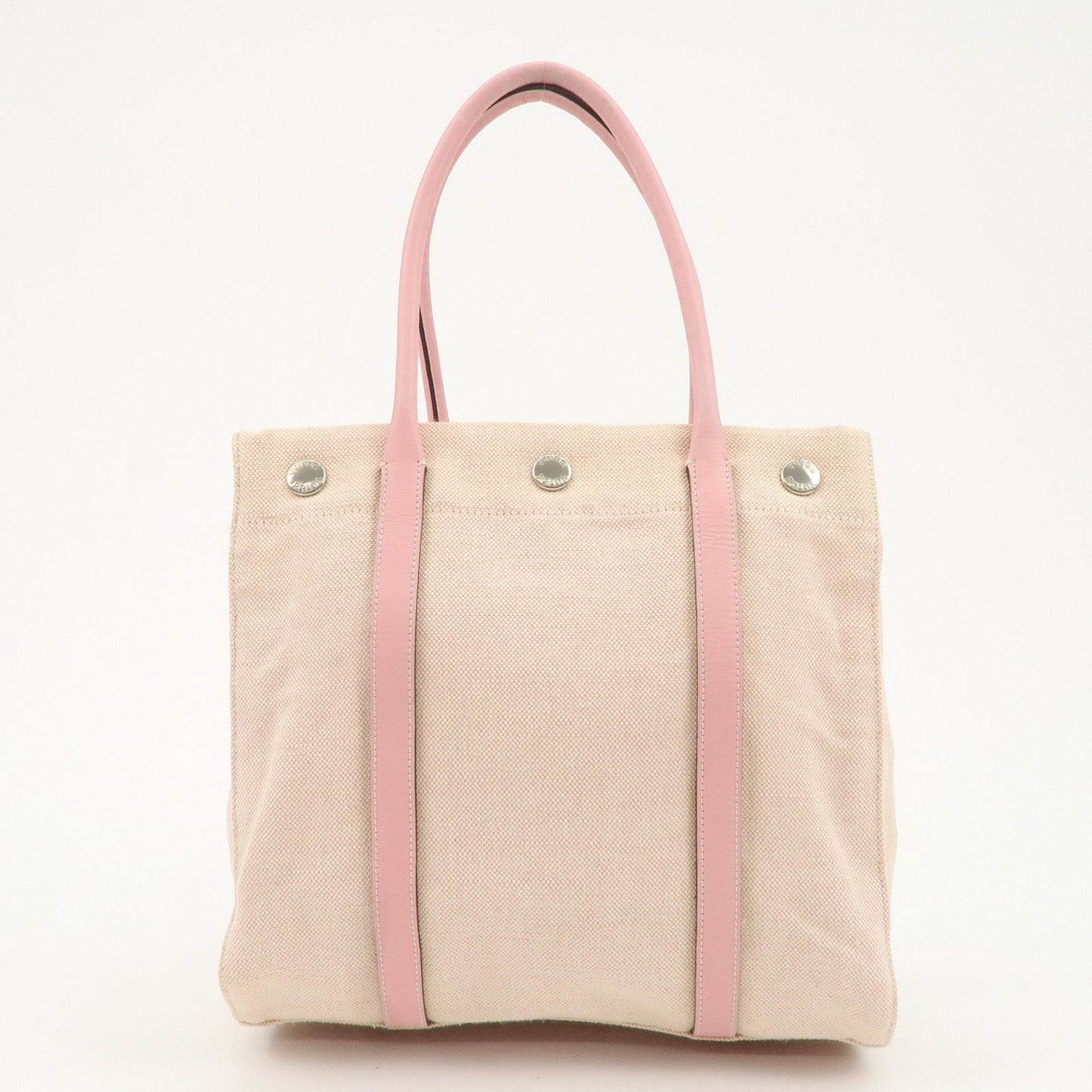 PRADA Canvas Leather Nylon Tote Bag Hand Bag Pink Silver HDW  d
