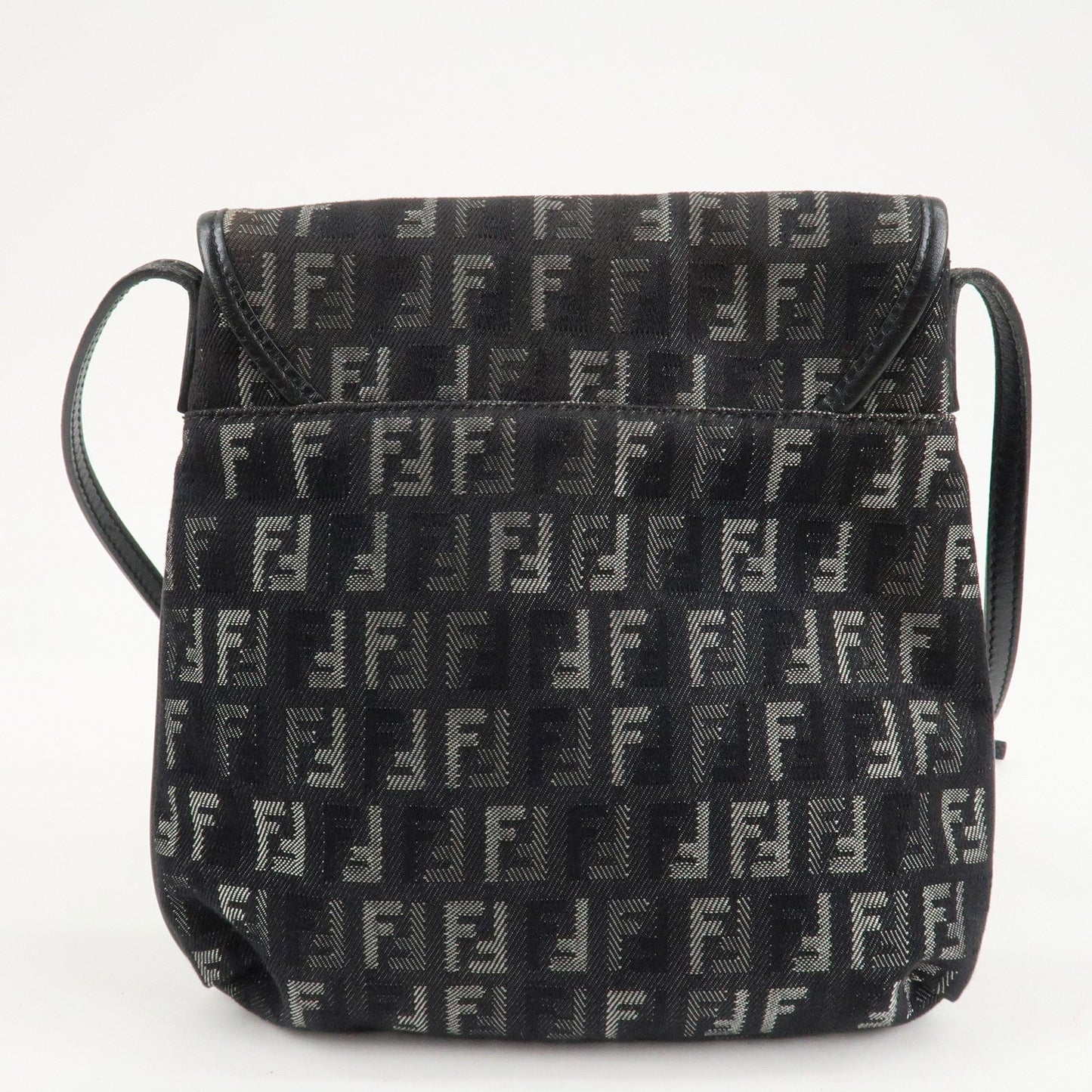 FENDI Zucchino Canvas Leather Shoulder Bag Brown Black 8BT052  d