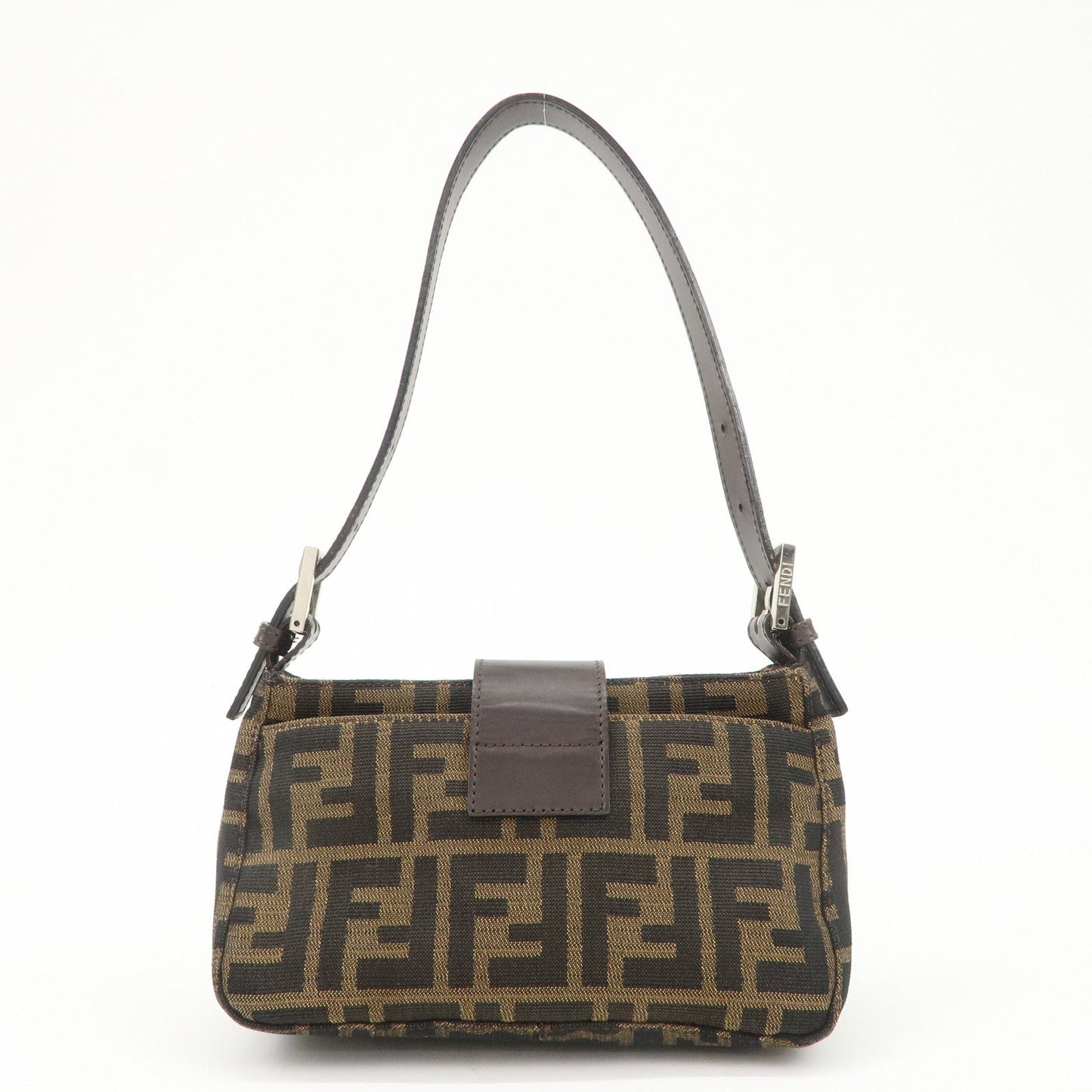FENDI Zucca Canvas Leather Hand Bag Brown Black  d
