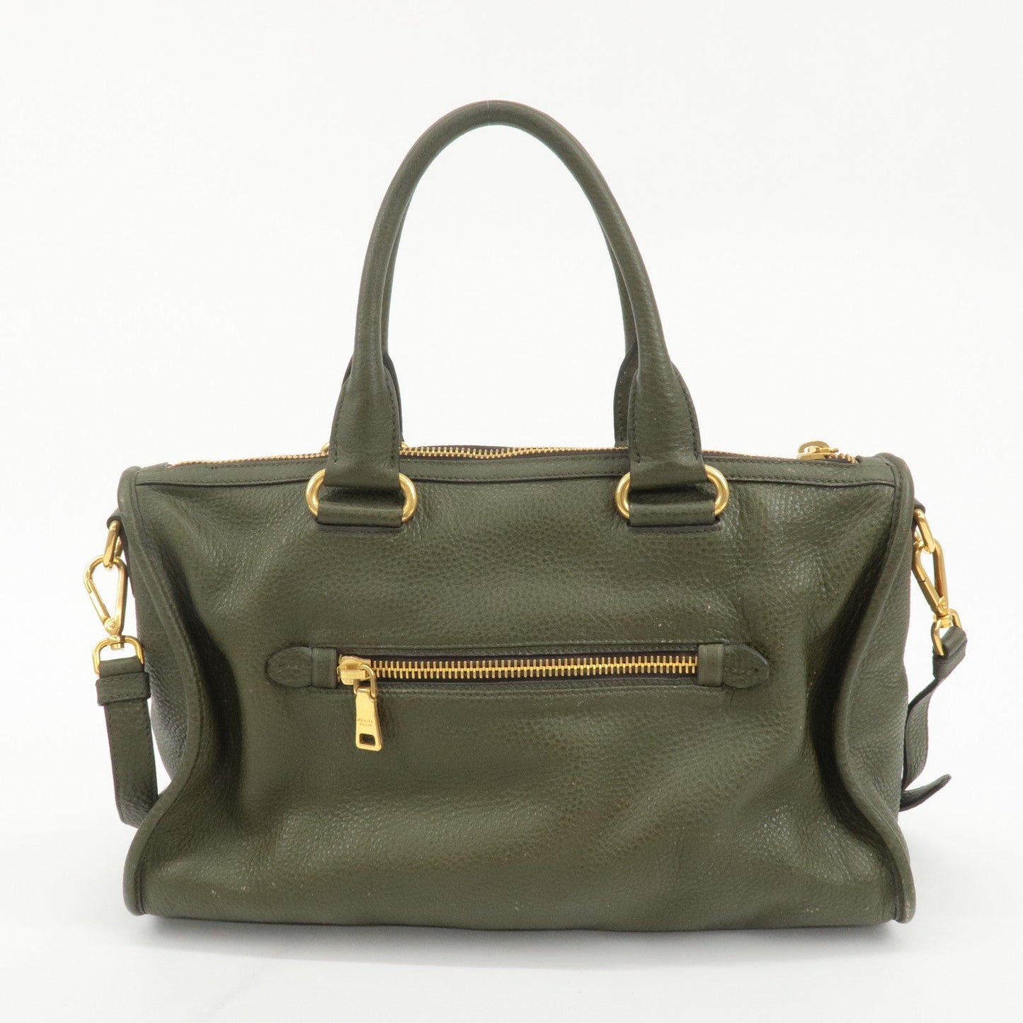 PRADA Leather 2Way Bag Hand Bag Shoulder Bag Khaki BL0805  d