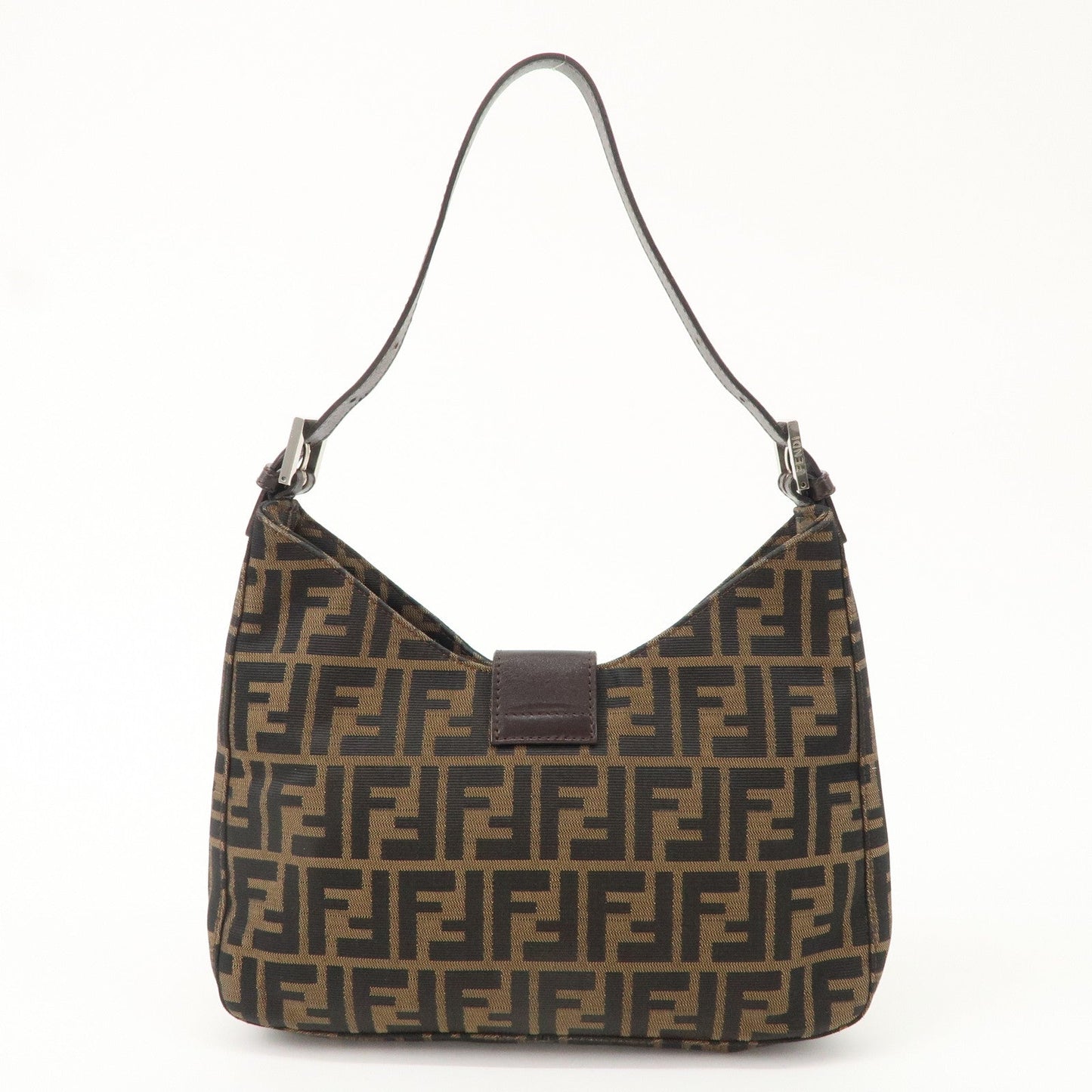 FENDI Zucca Canvas Leather Shoulder Bag Brown Black 26569