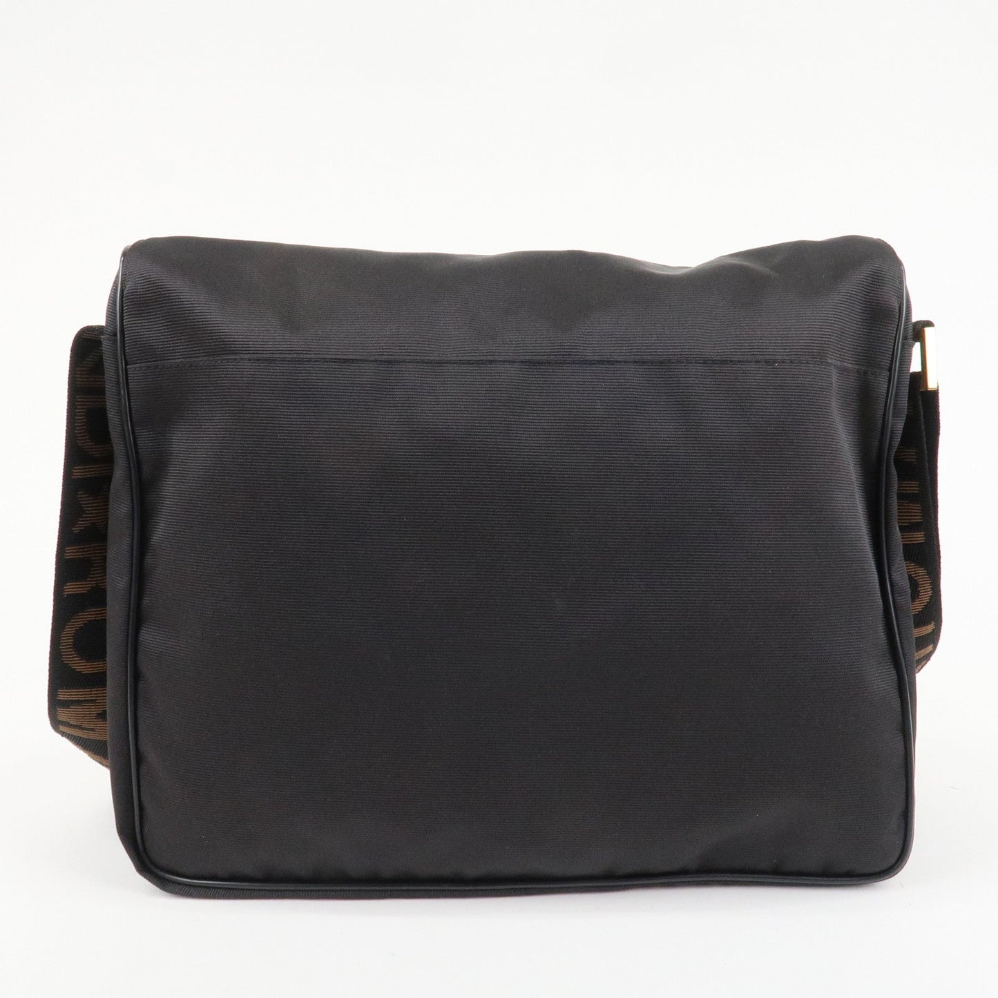 FENDI Nylon Canvas Leather Shoulder Bag Hand Bag Black Brown  d