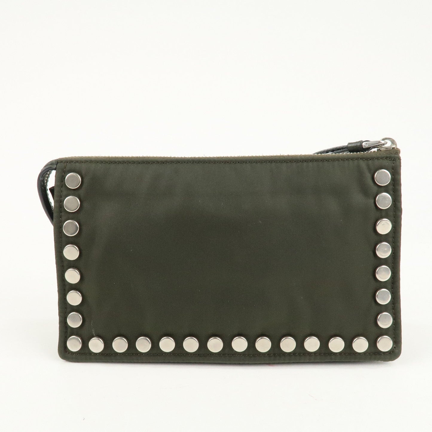 PRADA Tessuto Travel Pouch Studs Military Silver HDW  d