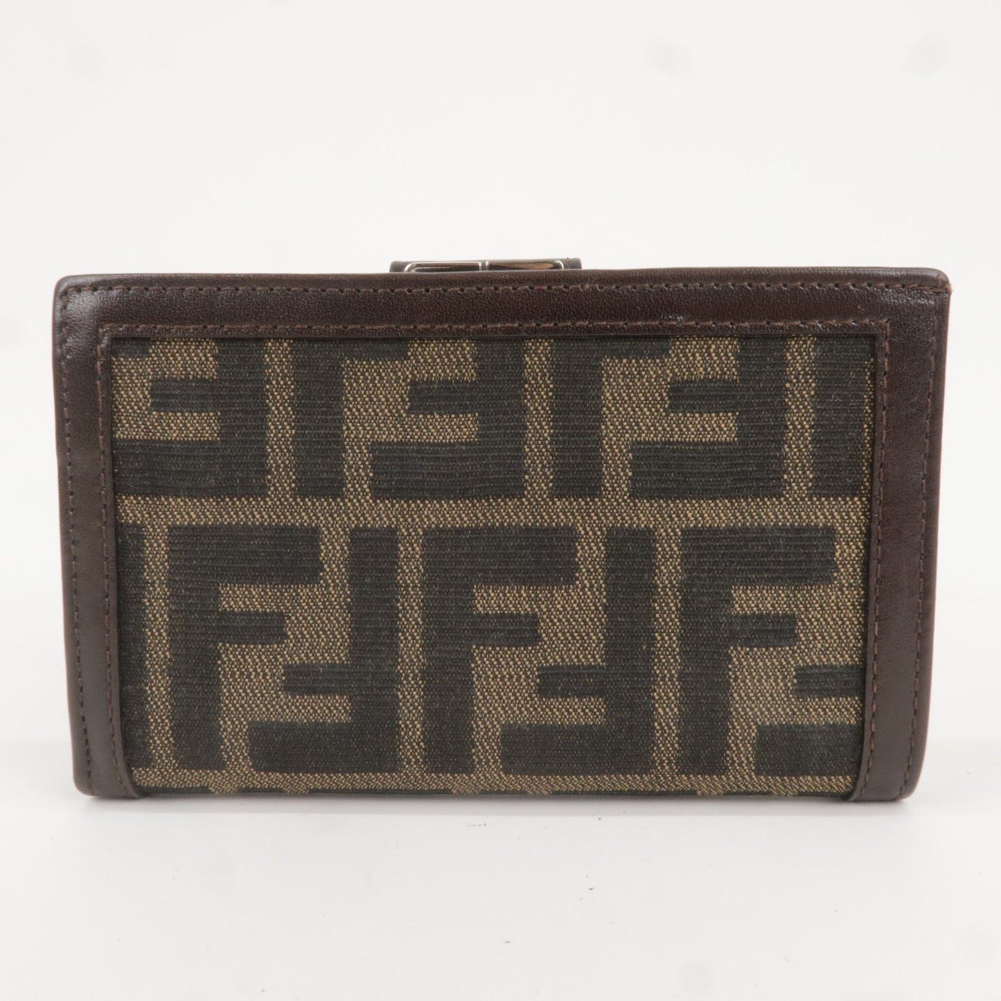 FENDI Zucca Canvas Leather Bi-Fold Wallet Khaki Black Brown 01692