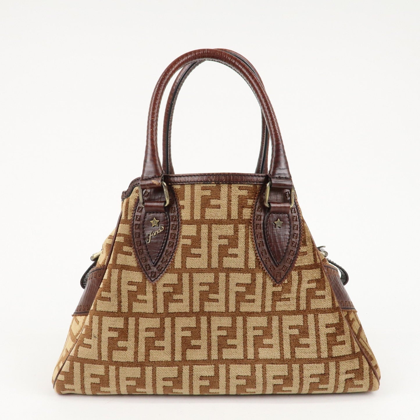 FENDI Ethnico Zucca Canvas Leather Tote Bag Brown 8BN157  d