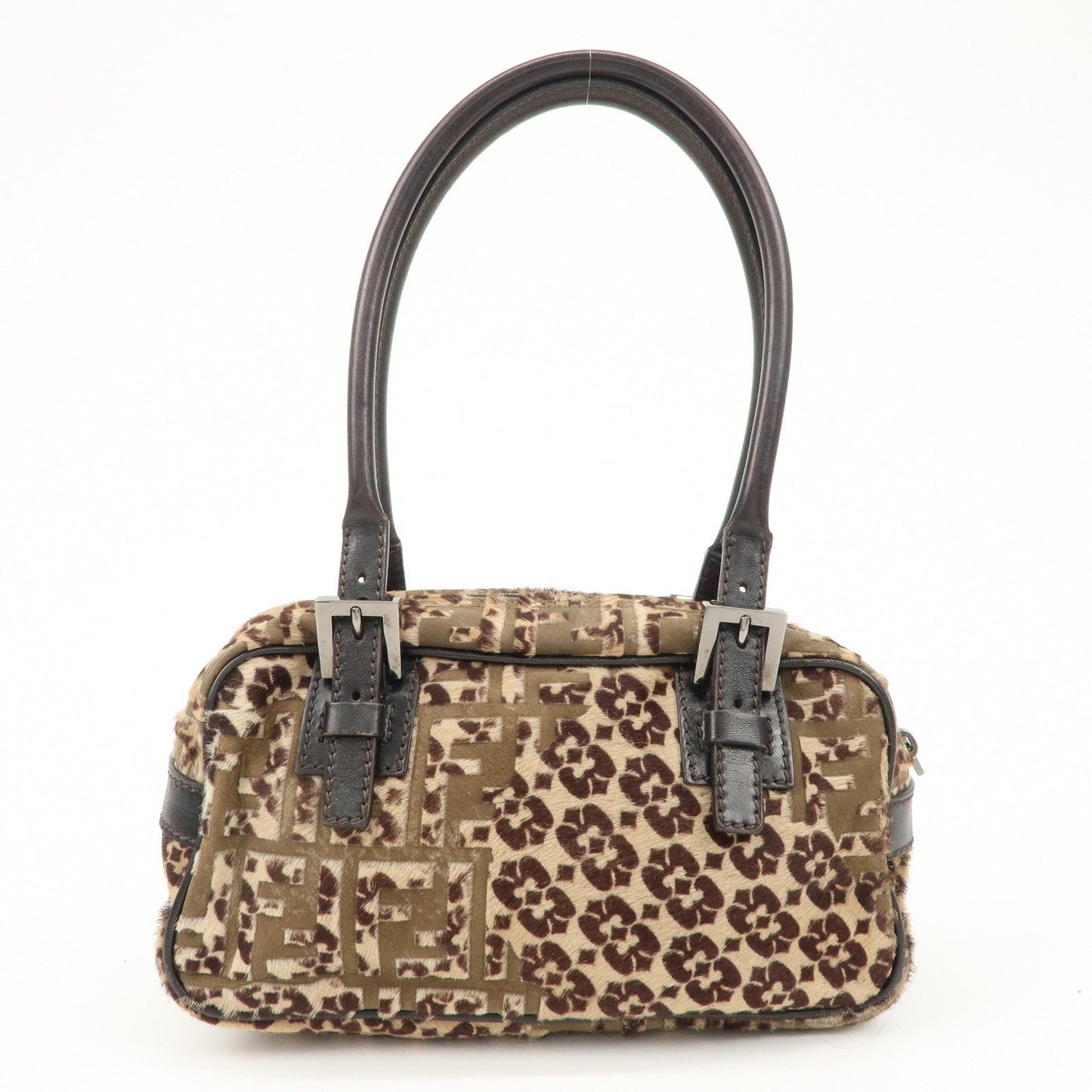 FENDI FF Unborn Calf Leather Mini Boston Bag Hand Bag 8BN004  d