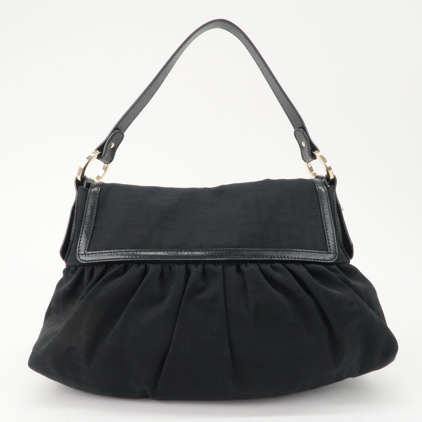 FENDI Zucca Canvas Leather Shoulder Bag Black 8BR436