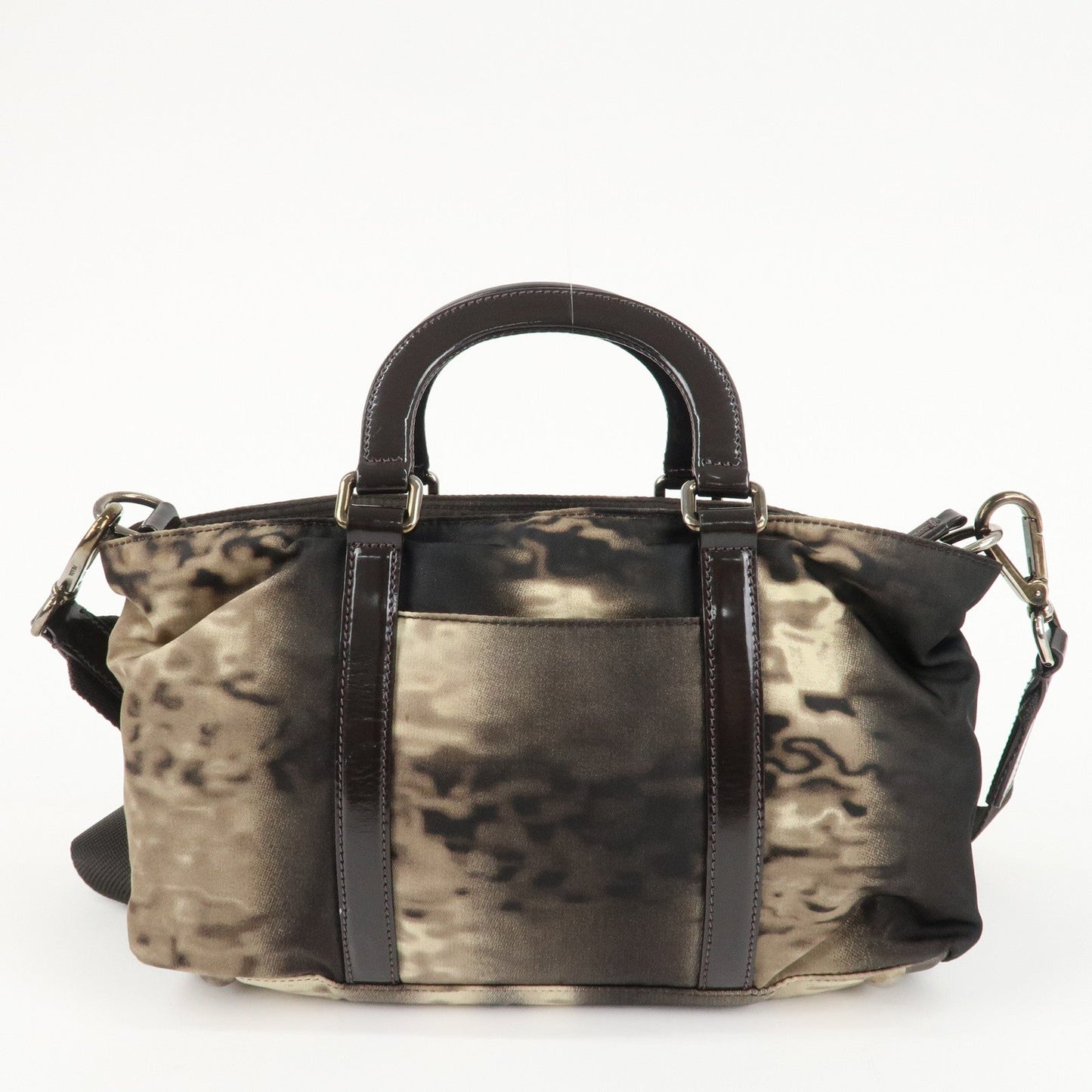 PRADA Nylon Patent Leather 2Way Bag Beige Black Dark Brown  d