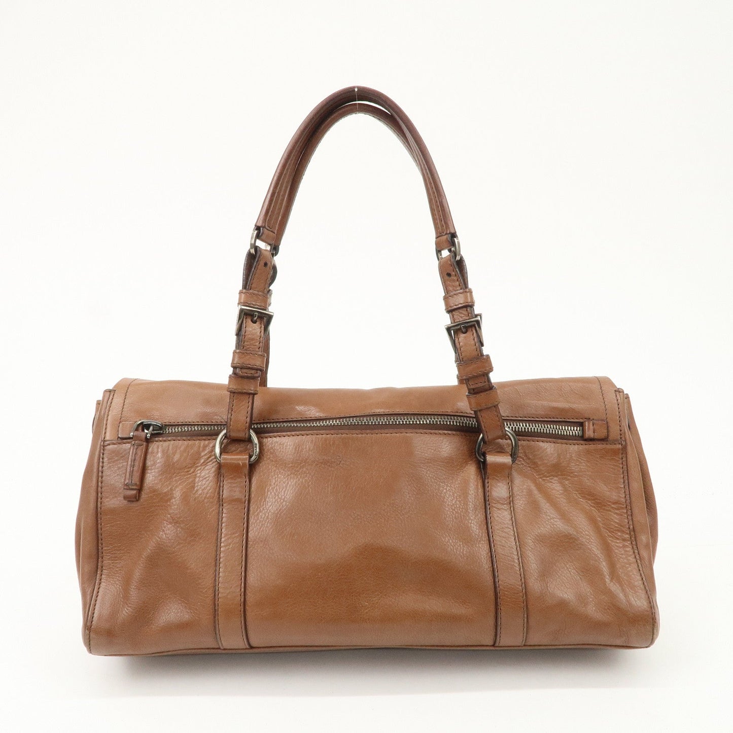 PRADA Logo Leather Shoulder Bag Hand Bag Brown Silver Hardware  d