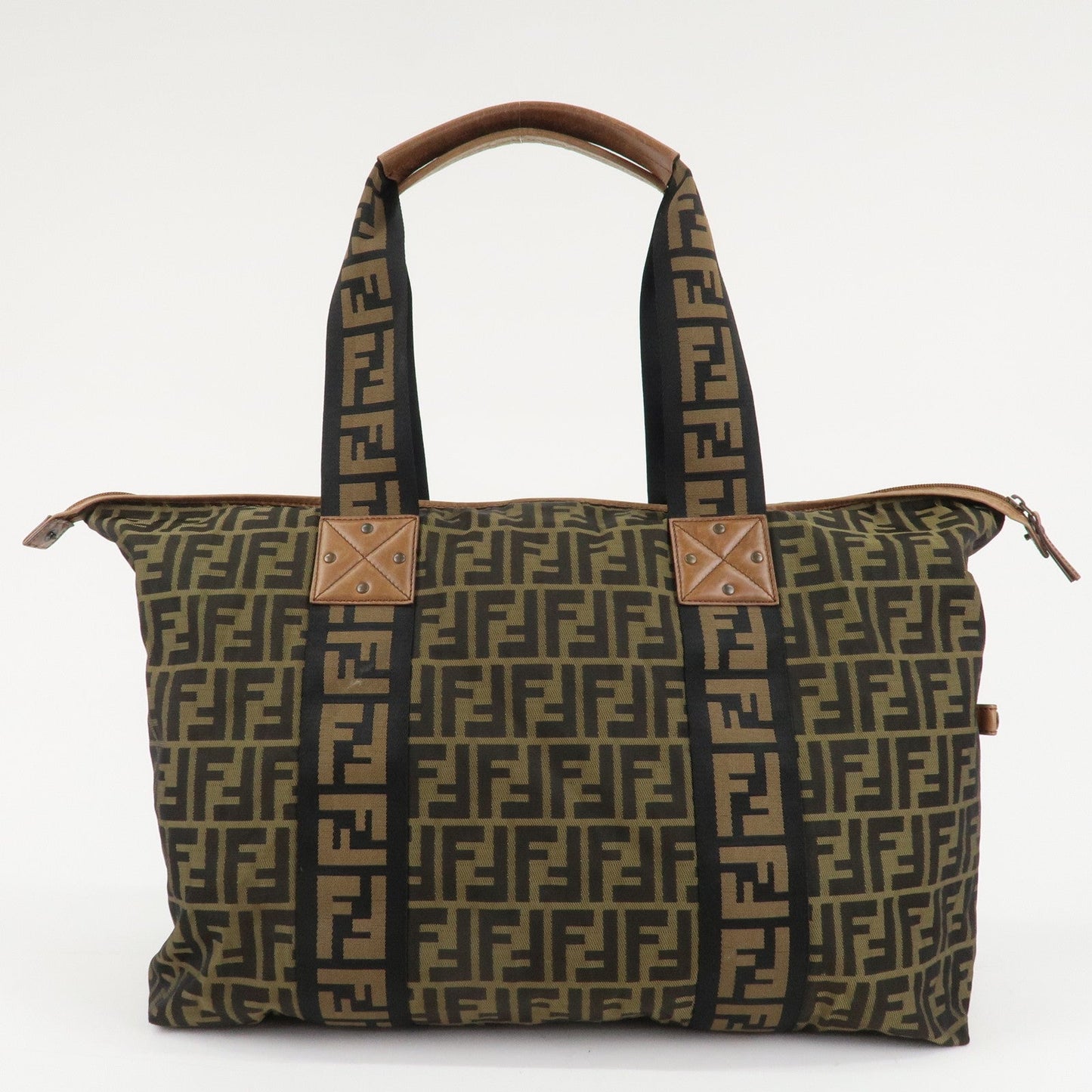 FENDI Zucca Nylon Leather Boston Bag Brown Black 7VS071  d