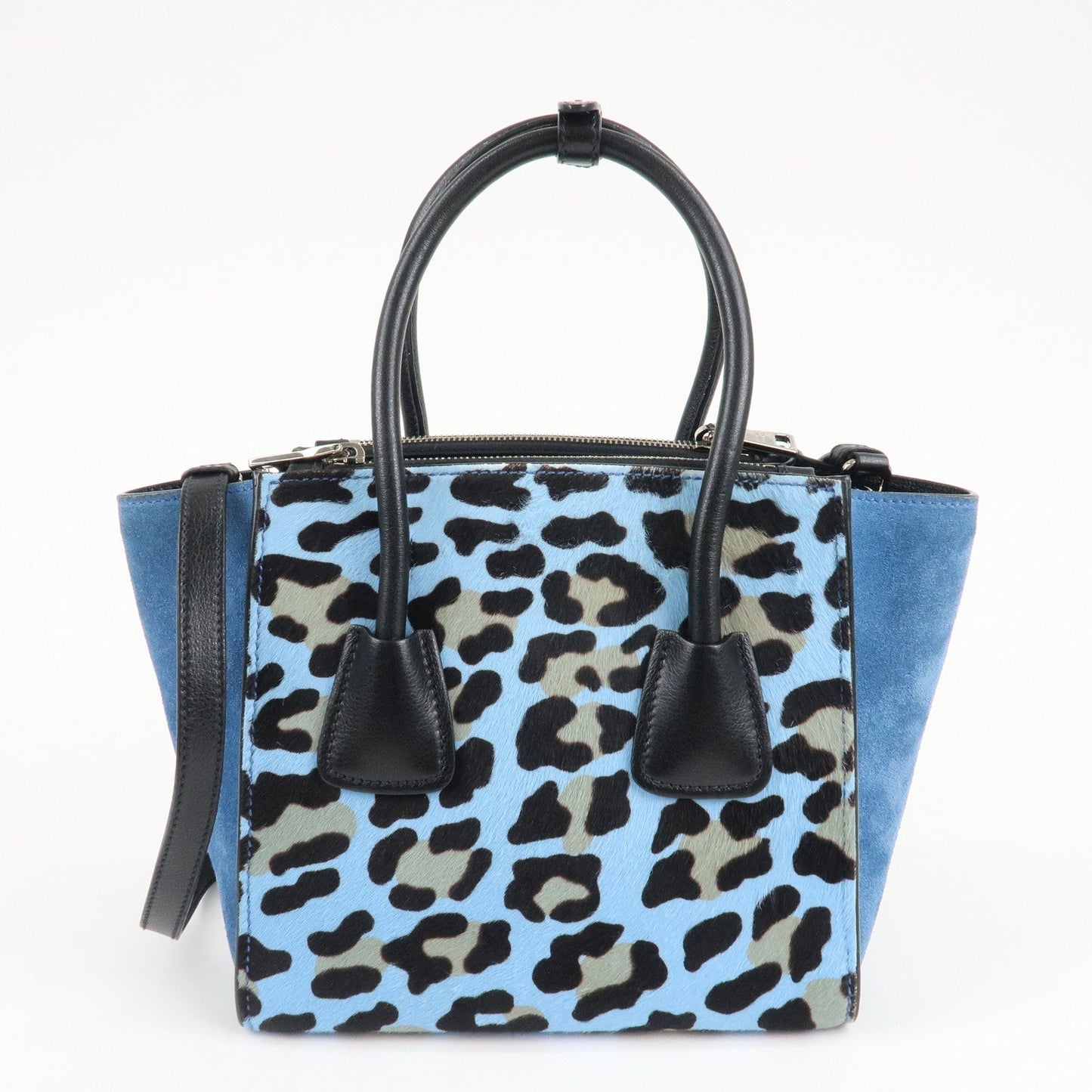 PRADA Unborn Calf Suede Leather 2Way Hand Bag Blue Black 1BA025  d