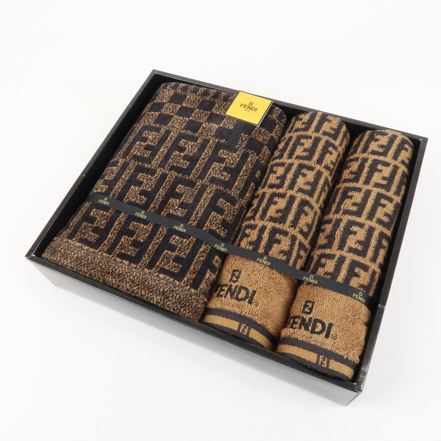 FENDI Zucca Set of 3 Cotton 100% Towel Black Brown  d