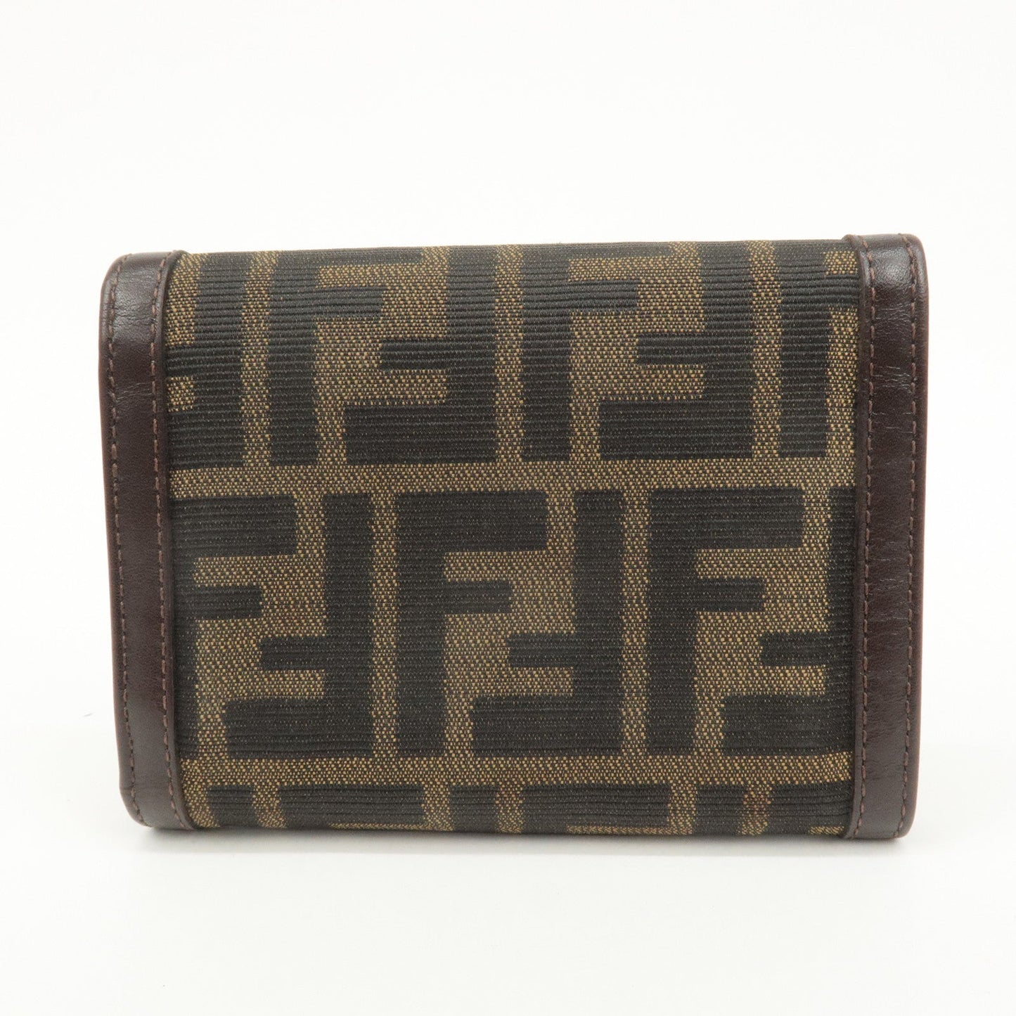 FENDI Zucca Canvas Leather Hook Tri-fold Wallet Brown 30729  d