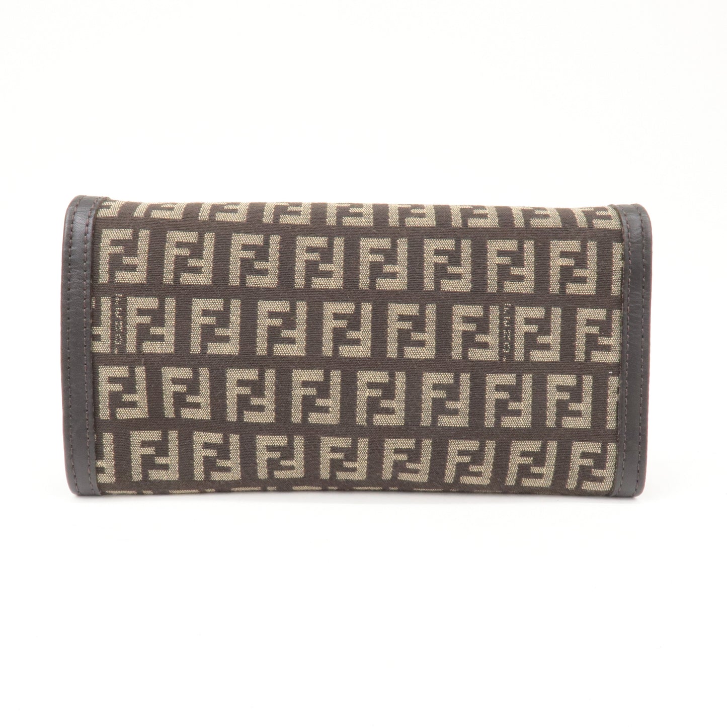 FENDI Zucca Print Canvas Leather Long Wallet Brown 8M0000